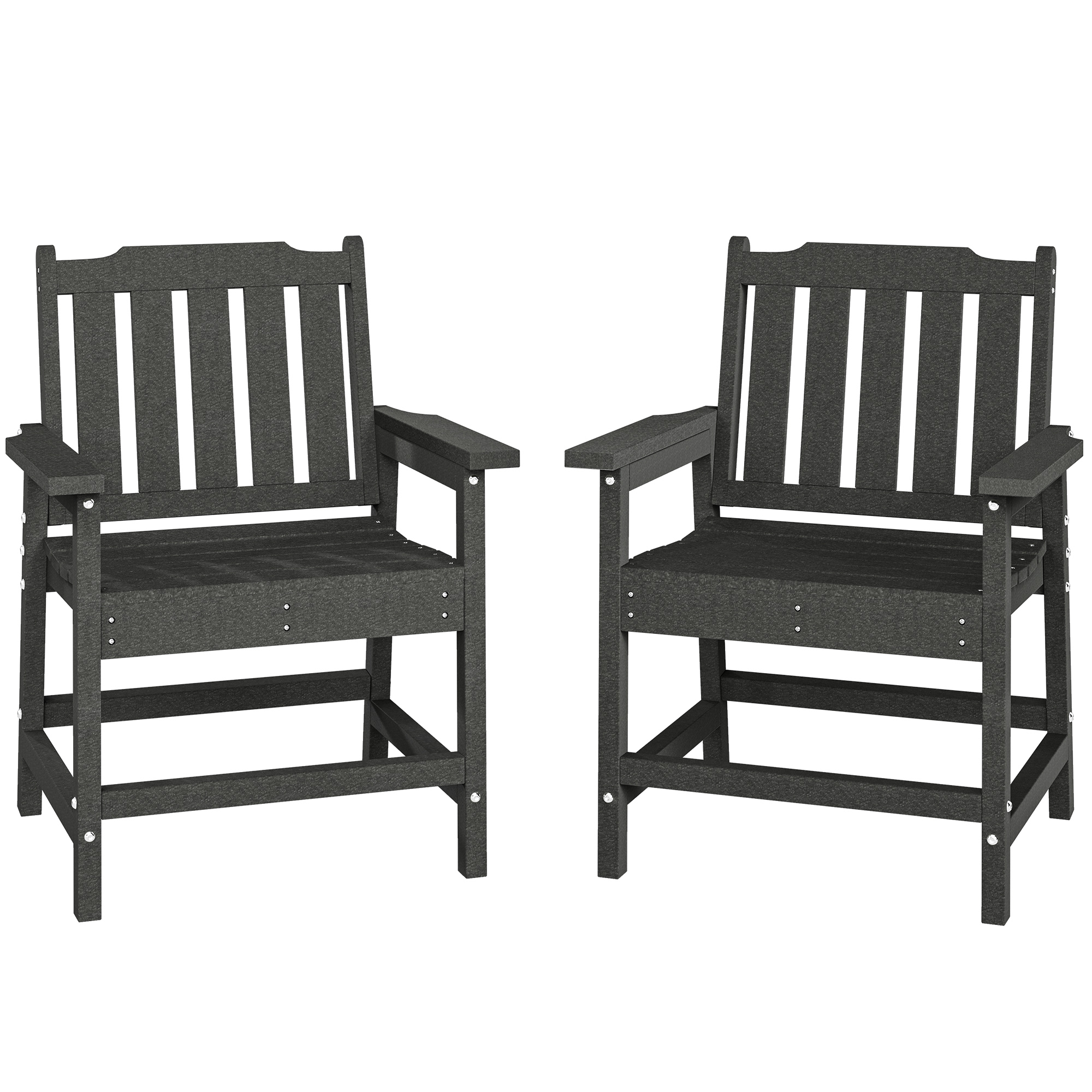 2 Piece All-Weather Patio Chairs, HDPE Patio Dining Chair Set, Heavy Duty Wood-Like Outdoor Furniture, Gray