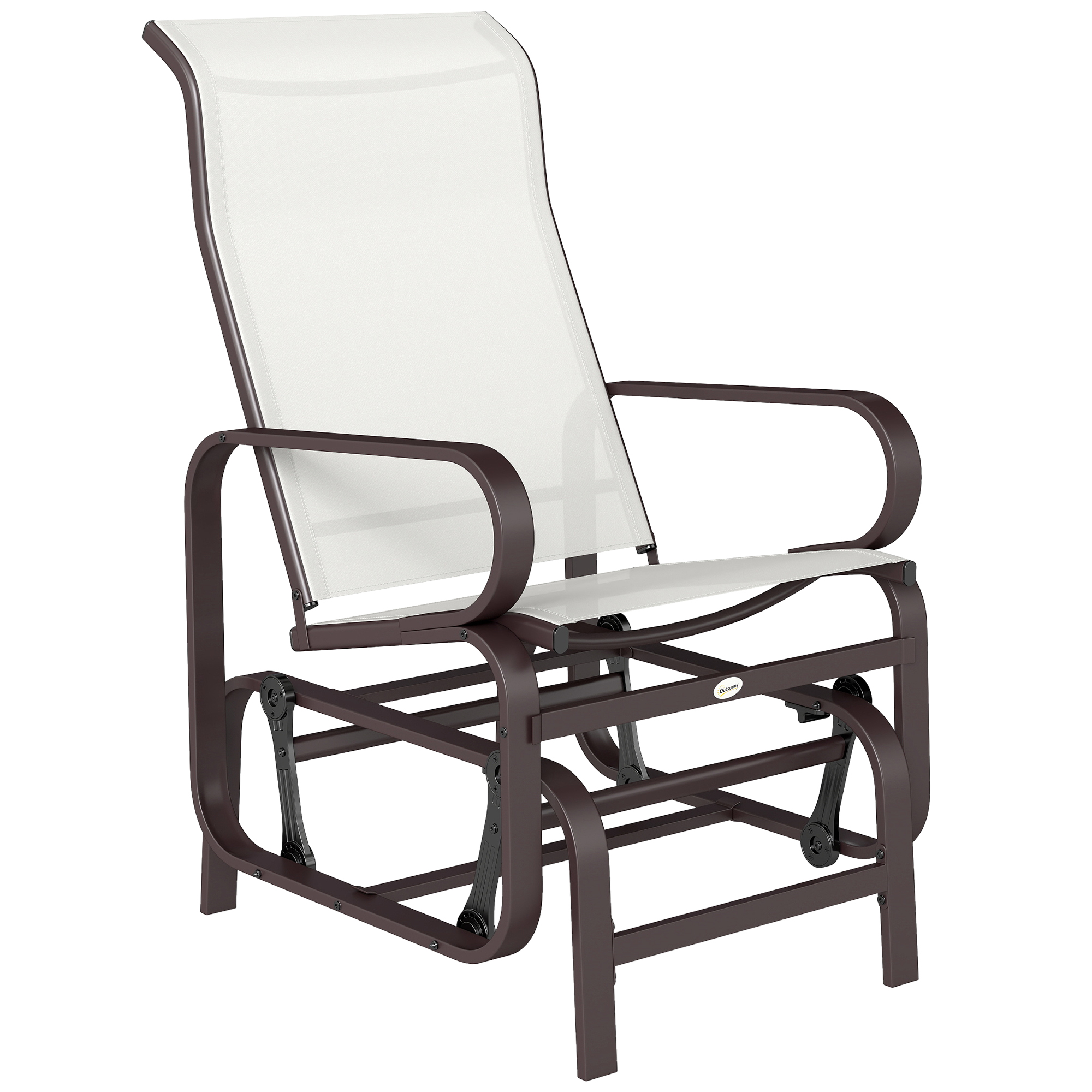 Gliding Lounger Chair, Single Rocker with Lightweight Metal & Mesh Construction, Beige