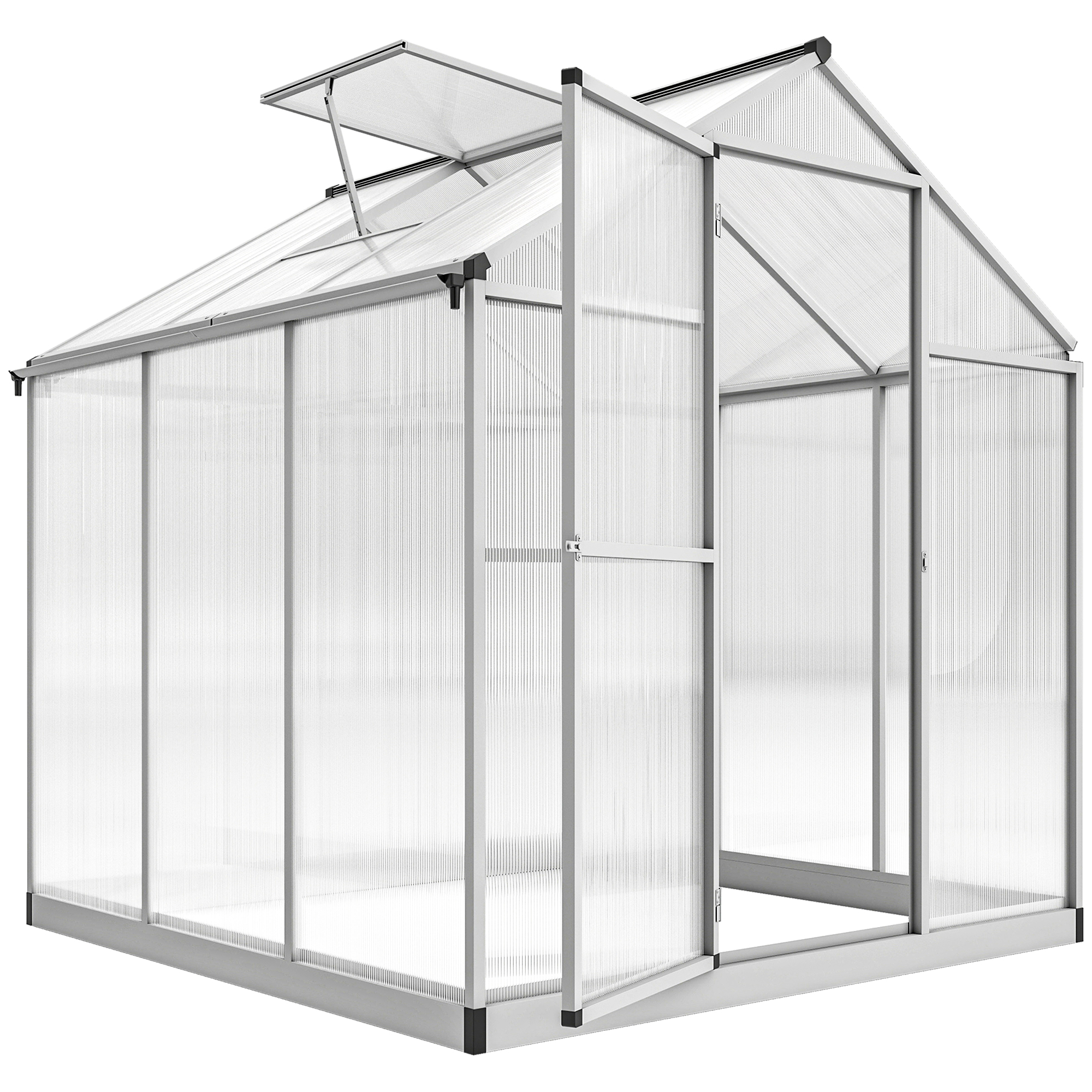 6' L x 6' W Walk-In Polycarbonate Greenhouse with Roof Vent for Ventilation & Rain Gutter for Winter