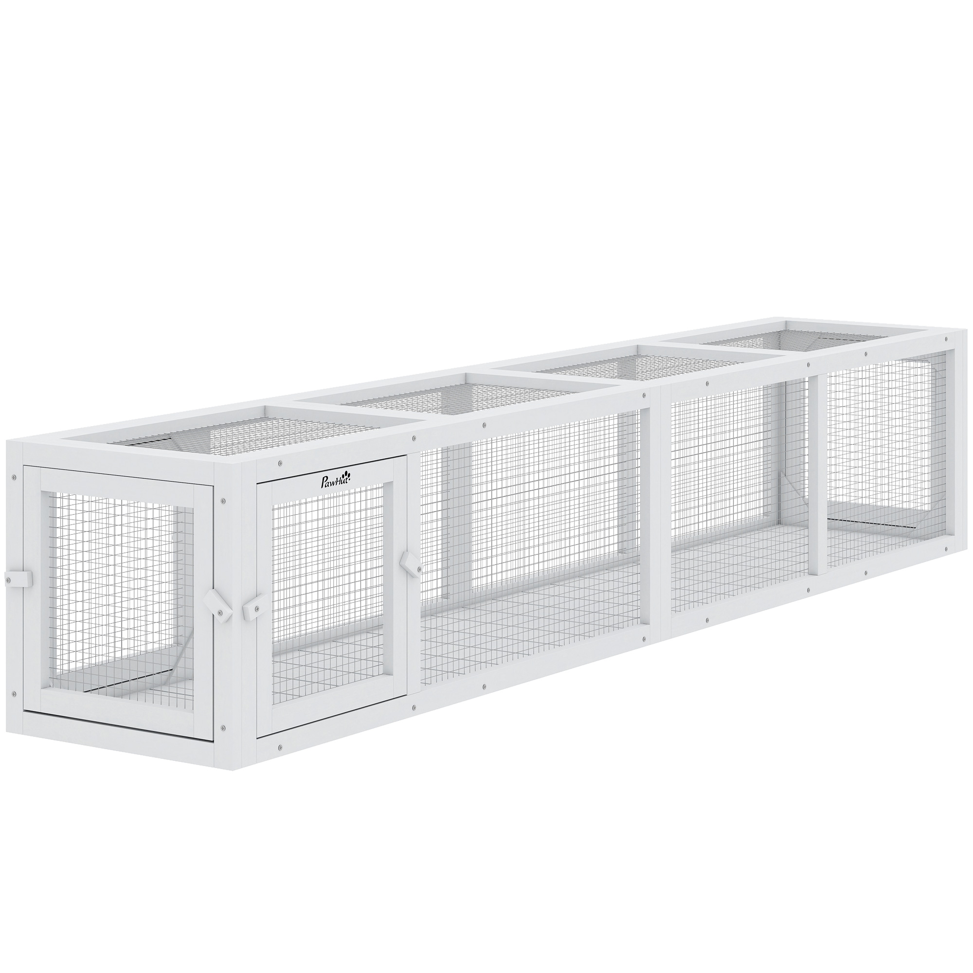Wooden Cat Run with Weather Protection, Connecting Inside and Outside, 79"L x 15"W x 15"H, White