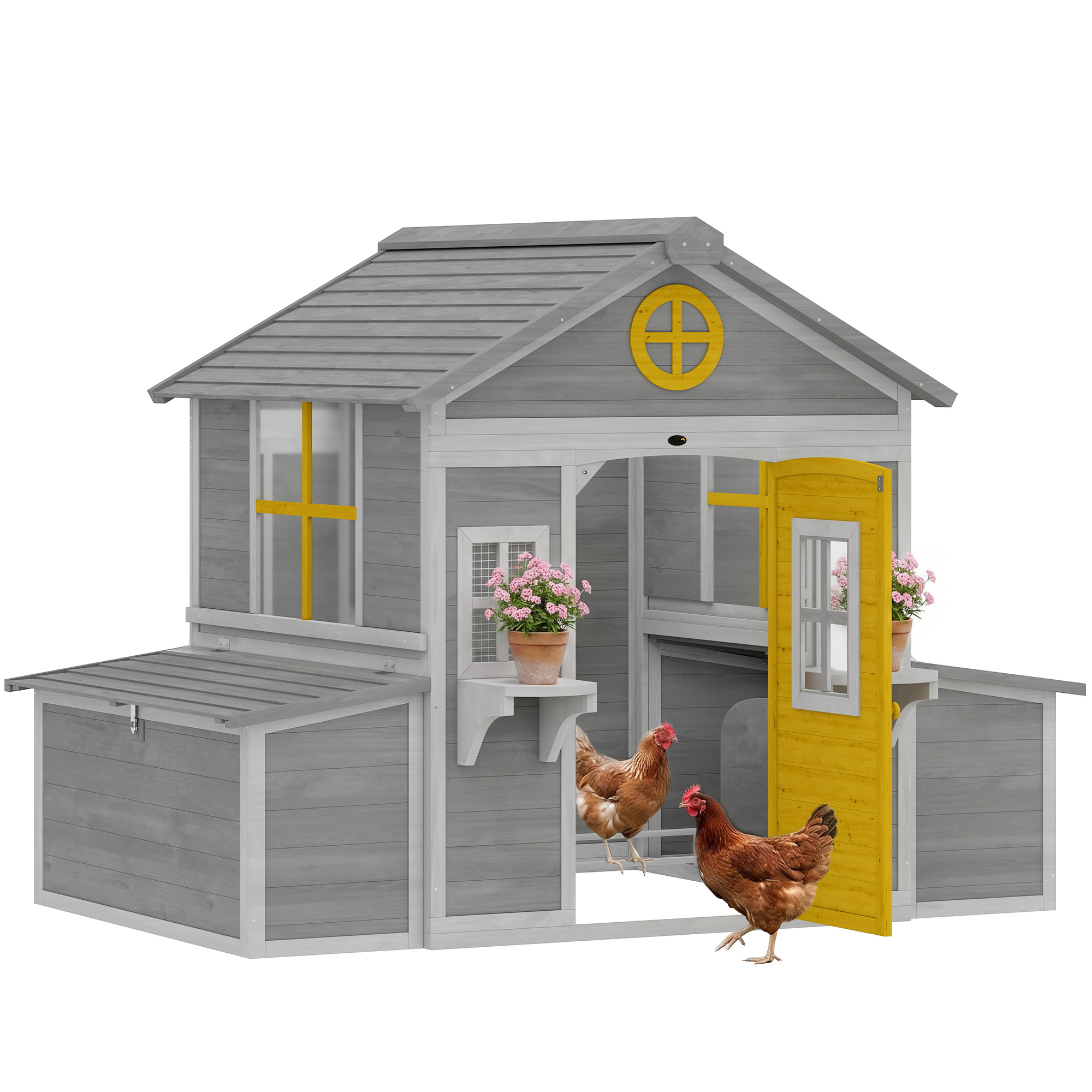 Wooden Chicken Coop, Hen House for 2-4 Hens, Outdoor Playhouse Poultry Cage with Nesting Boxes, Waterproof Roof, Windows