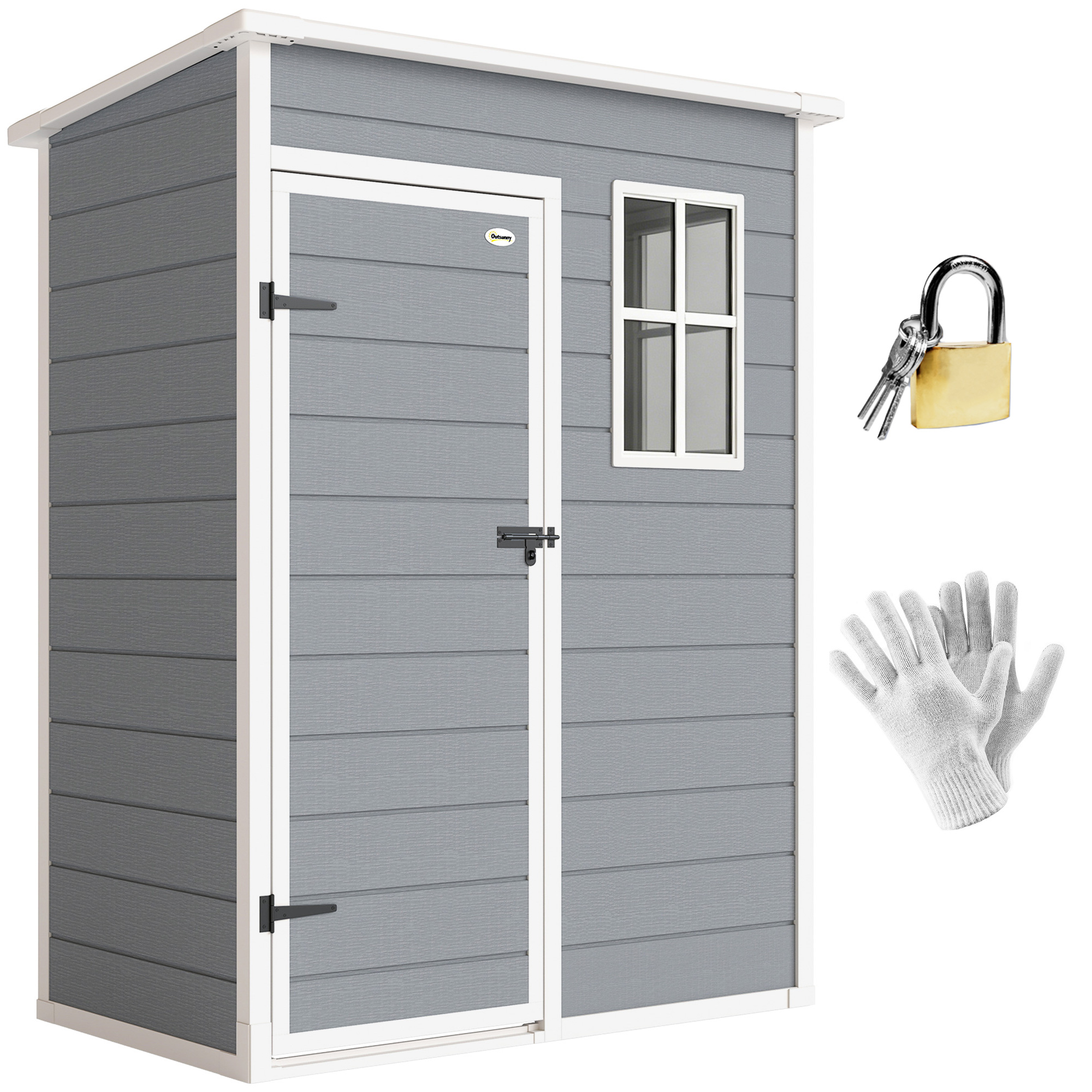 Resin Garden Shed, 5'x3' Outdoor Storage Shed with Lock, Window, Vent, Utility Tool Shed for Backyard, Patio, Gray