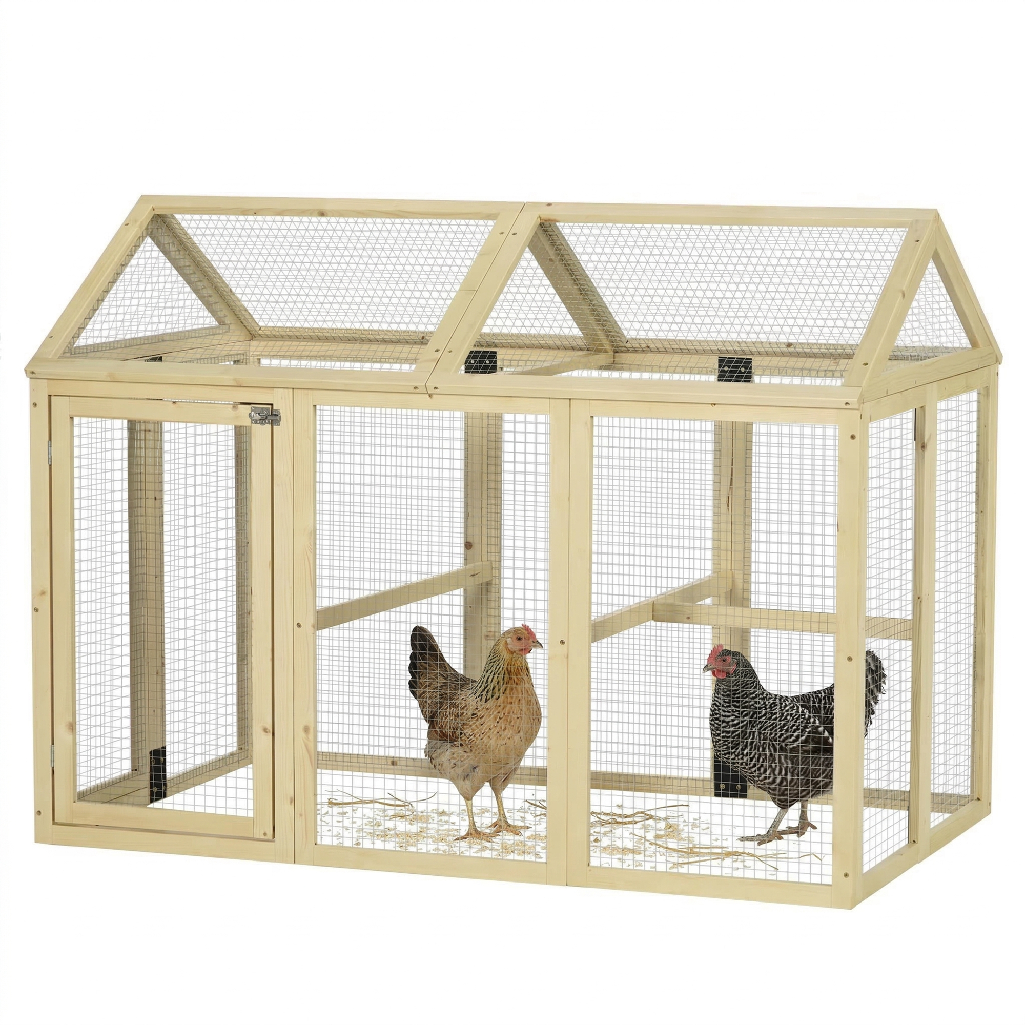 Wooden Chicken Run, Combinable Design with Perches, 4.6' x 2.8', Nature Wood