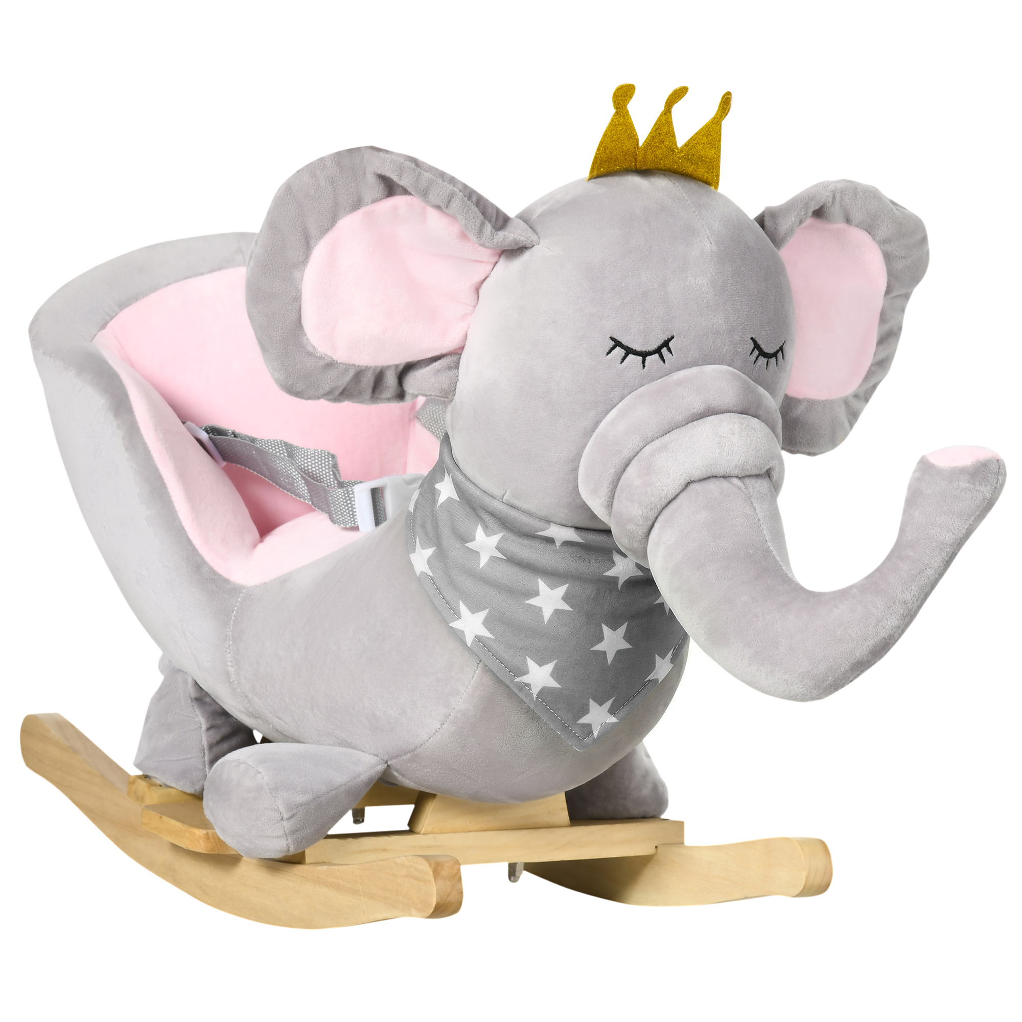 Baby Rocking Horse Elephant Rocking Chair Toddler Rocker Toy with Sound Wooden Base Seat for 1.5-3 Year Old, Gray