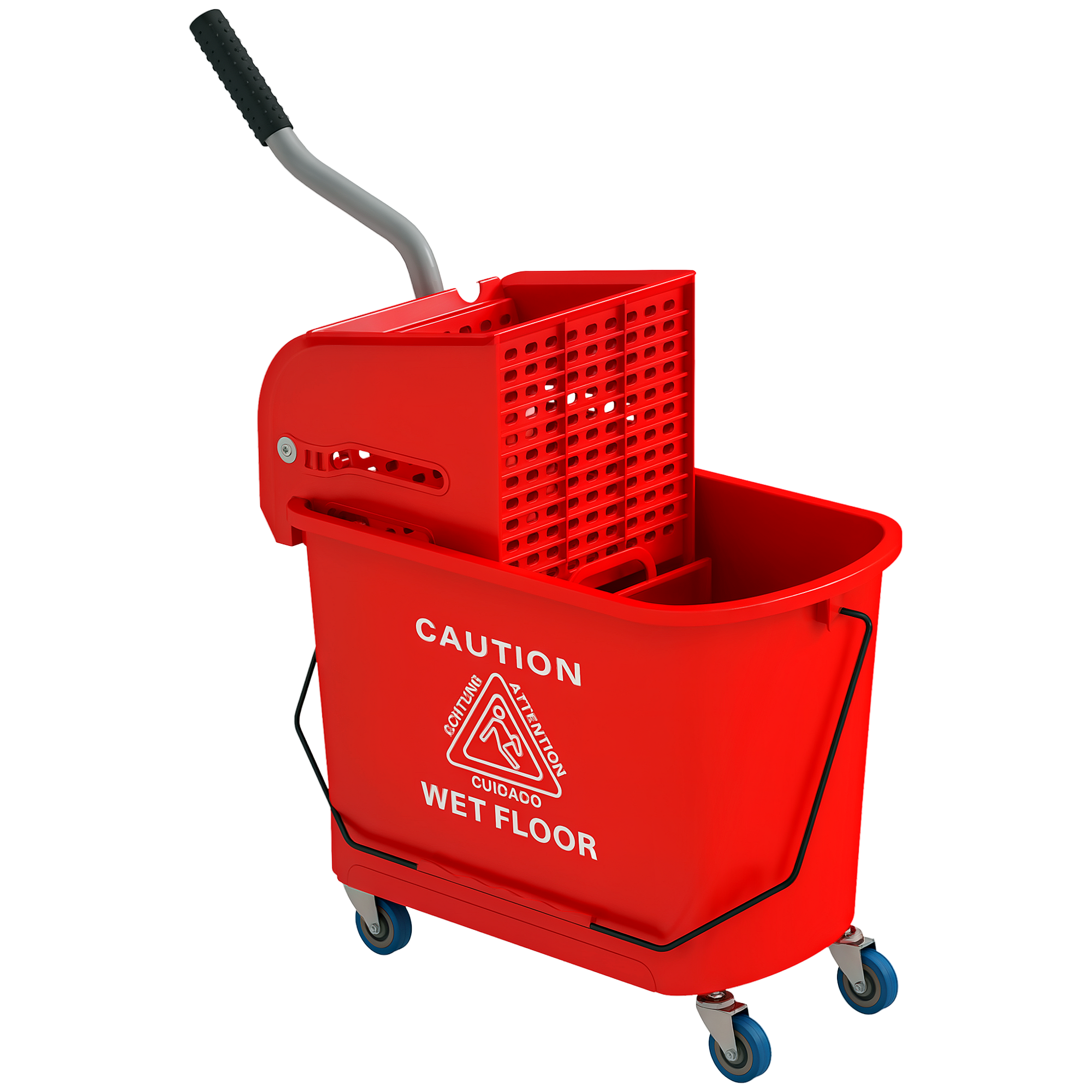 Compact Mop Bucket with Wringer, Mop Bucket on Wheels for Floor Cleaning, 21 Quart, Separate Dirty and Clean Water, Red