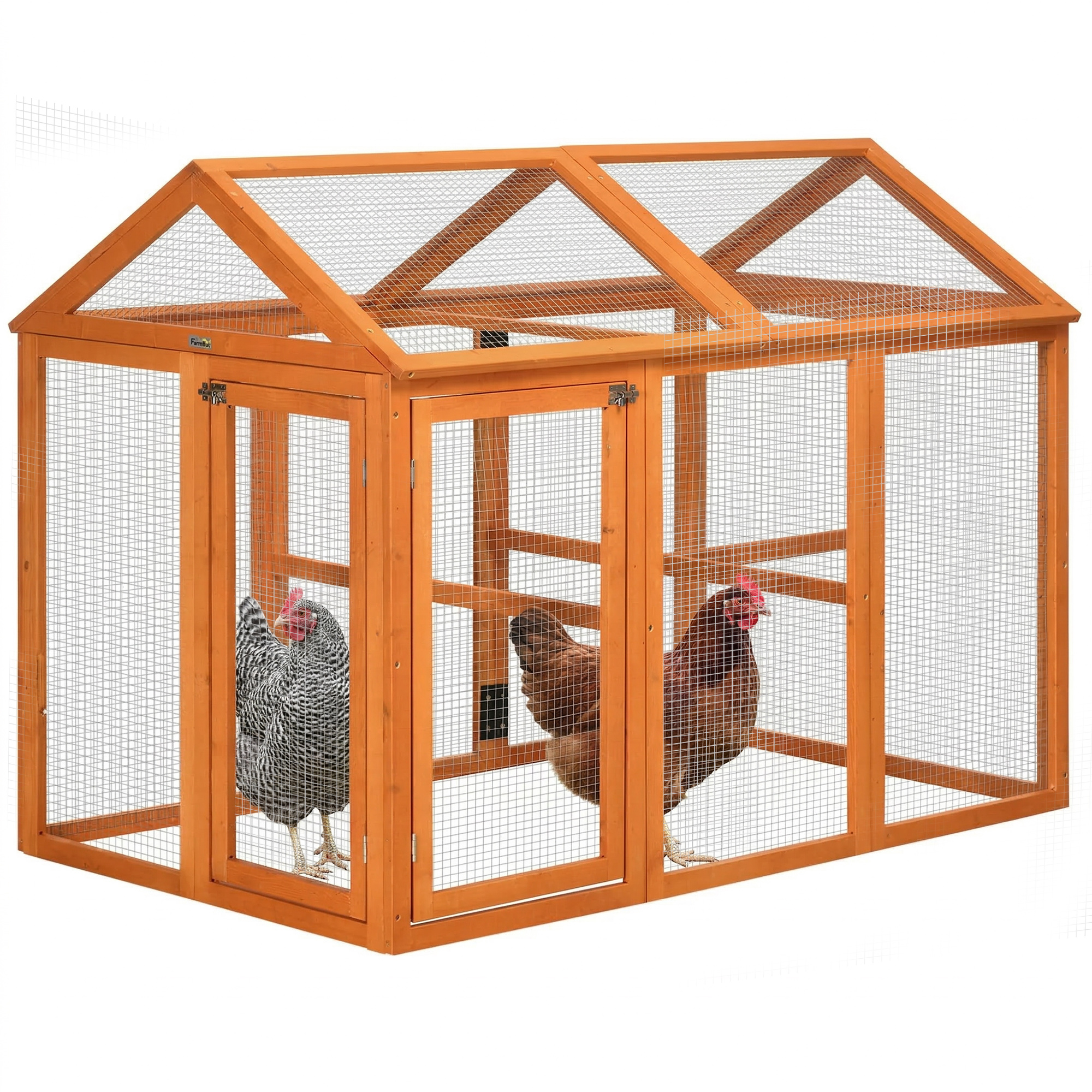 Wooden Chicken Run, Combinable Design with Perches, 4.6' x 2.8', Orange