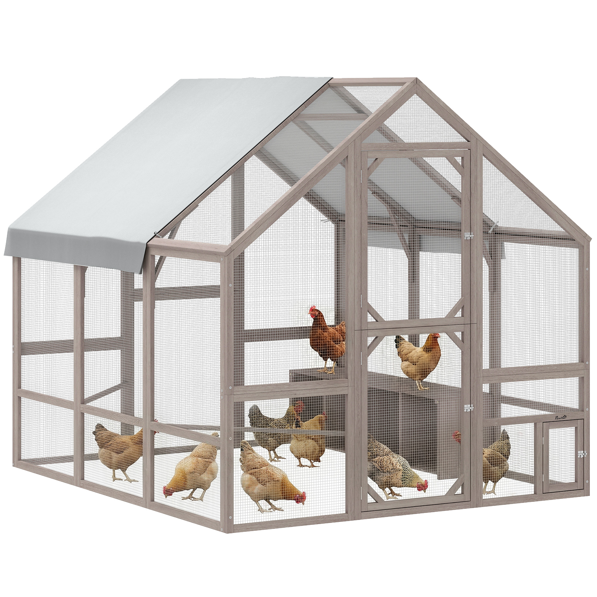 Large Wooden Chicken Coop for 8-10 Hens, Walk-in Chicken Run with Waterproof Cover, Nesting Boxes and Perches