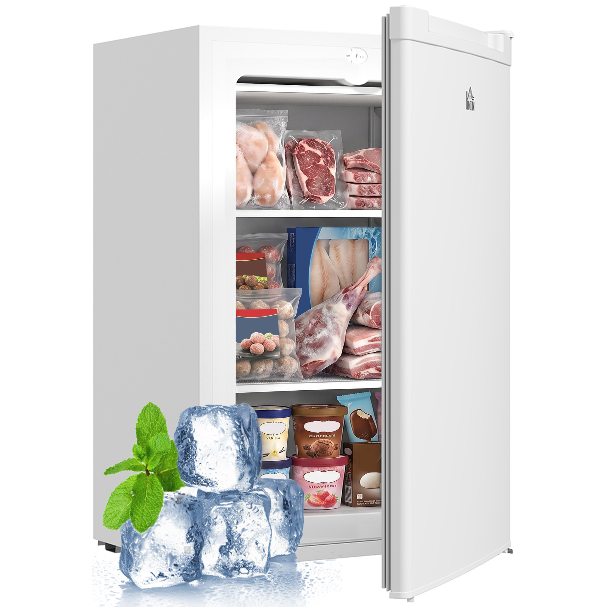 Upright Freezer, 3 Cu Ft Small Freezer with Reversible Single Door, Adjustable Thermostat for Home, Apartment, White