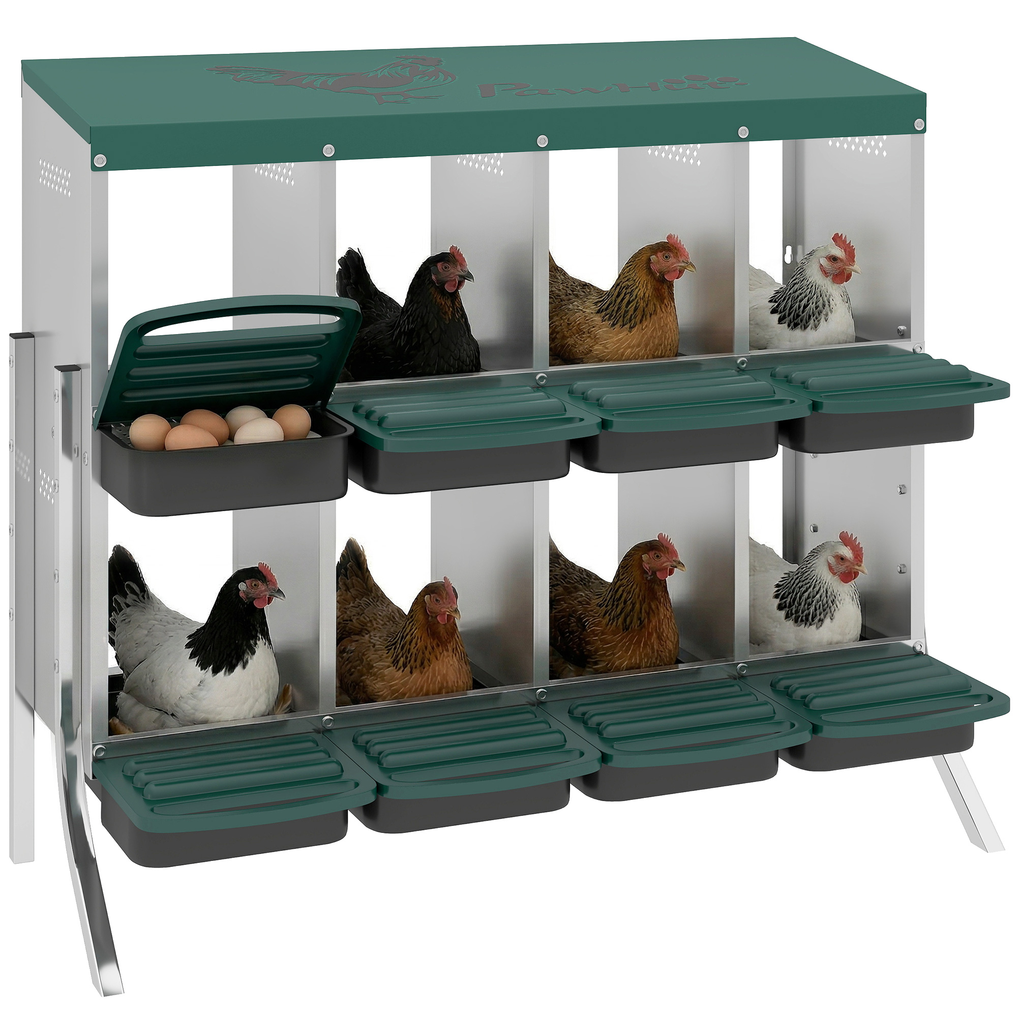 Chicken Nesting Boxes, 8 Compartment Metal Nesting Boxes for Chickens, Two-Tier Egg Laying Boxes with Vented Holes