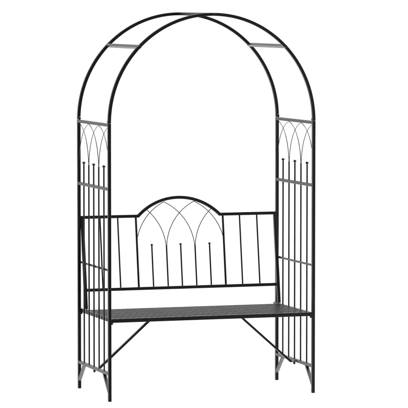 Metal Trellis Arbor Arch for Climbing Plants with Garden Bench, Grow Grapes, Interlacing Decorative Seating, Black