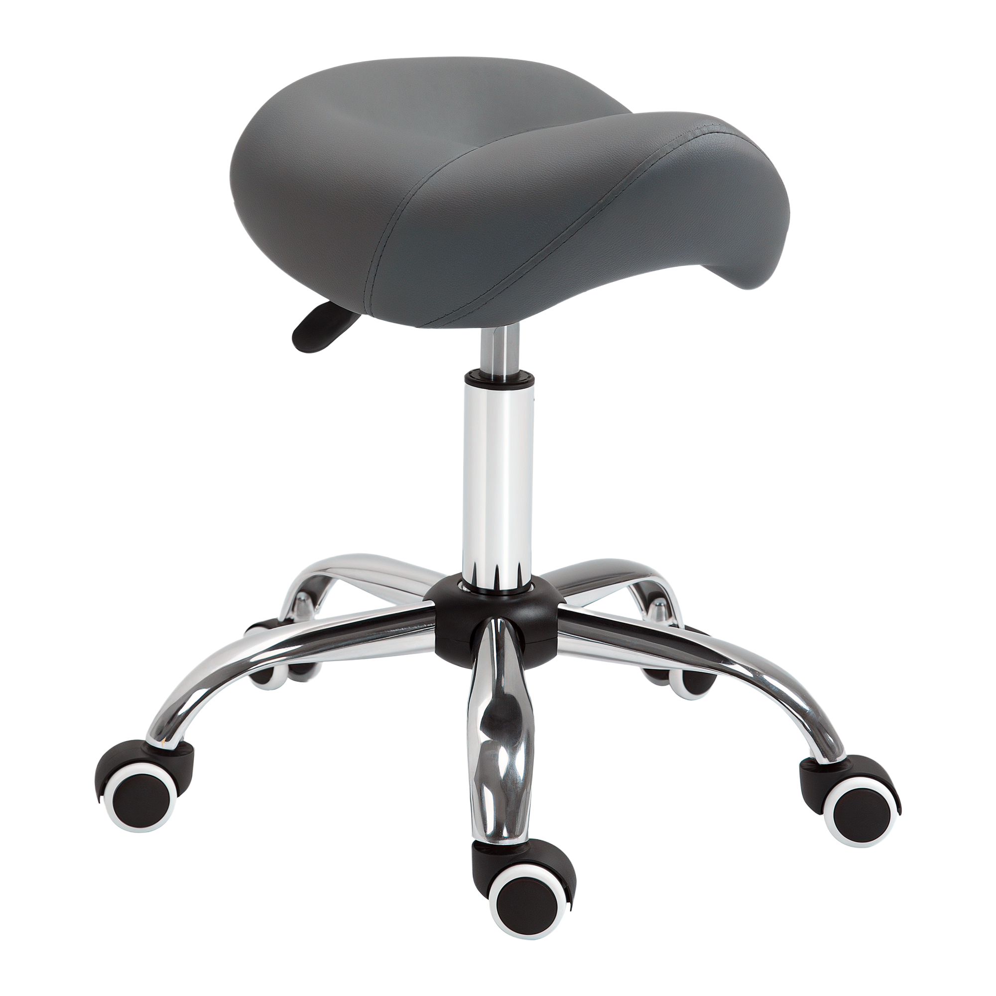 Ergonomic Rolling Saddle Stool PU Leather Hydraulic Spa Stool Height Adjustable Swivel Drafting Salon Chair, Gray