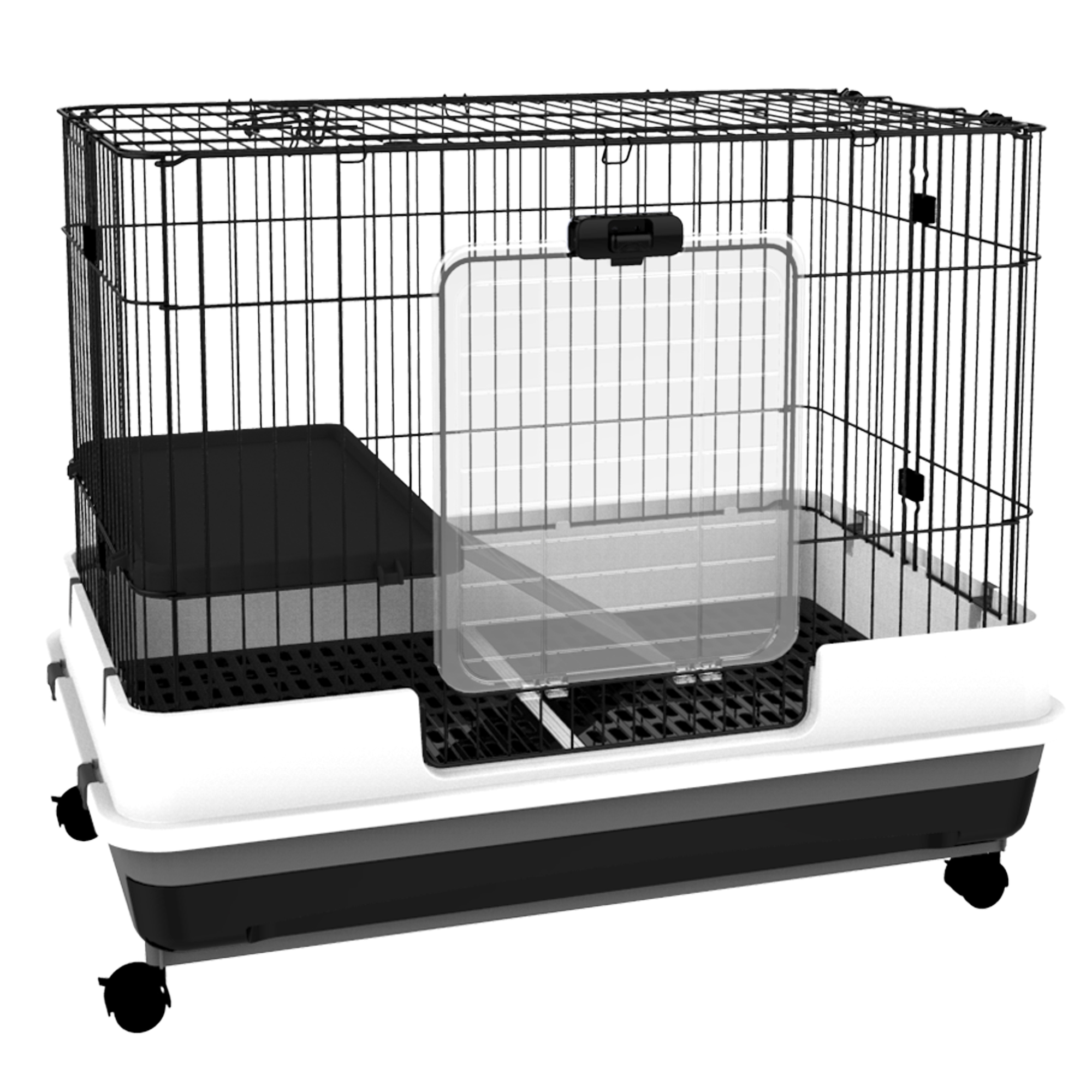 2-Level Small Animal Cage Rabbit Hutch with Wheels, Removable Tray, Platform and Ramp for Bunny, Chinchillas, Black