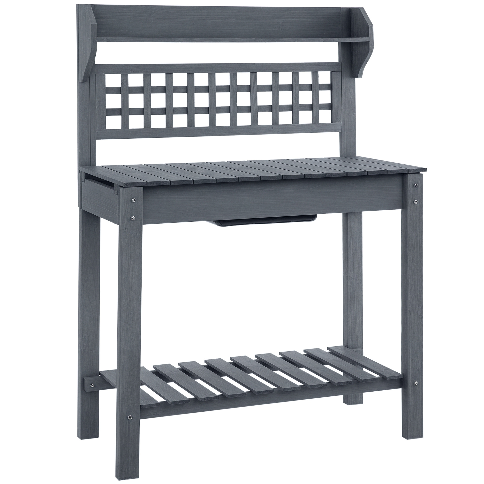 39'' Wooden Garden Potting Bench Work Table with Hidden Storage, Sliding Tabletop, Below Clapboard, Upper Shelf, Gray