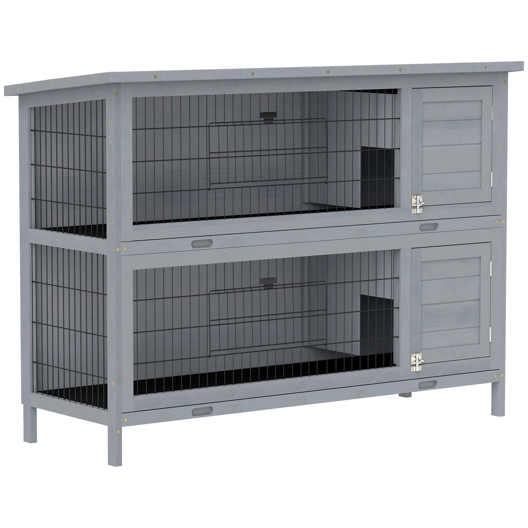 54" 2-Story Large Rabbit Hutch Bunny Cage Wooden Pet House Small Animal Habitat Lockable Doors, Tray, Roof, Gray