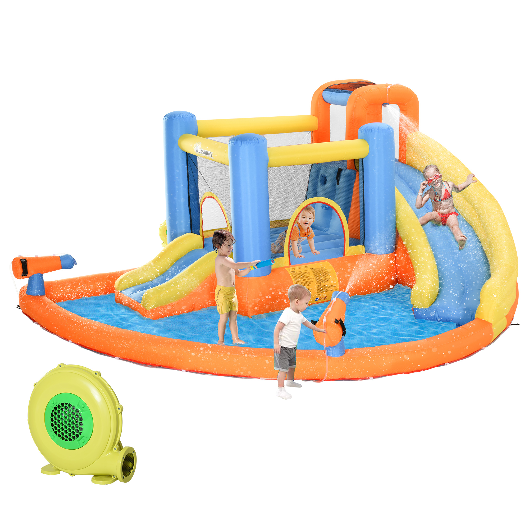 5-in-1 Kids Inflatable Bounce House Jumping Castle with Water Pool, Slide, Climbing Walls & 2 Water Guns
