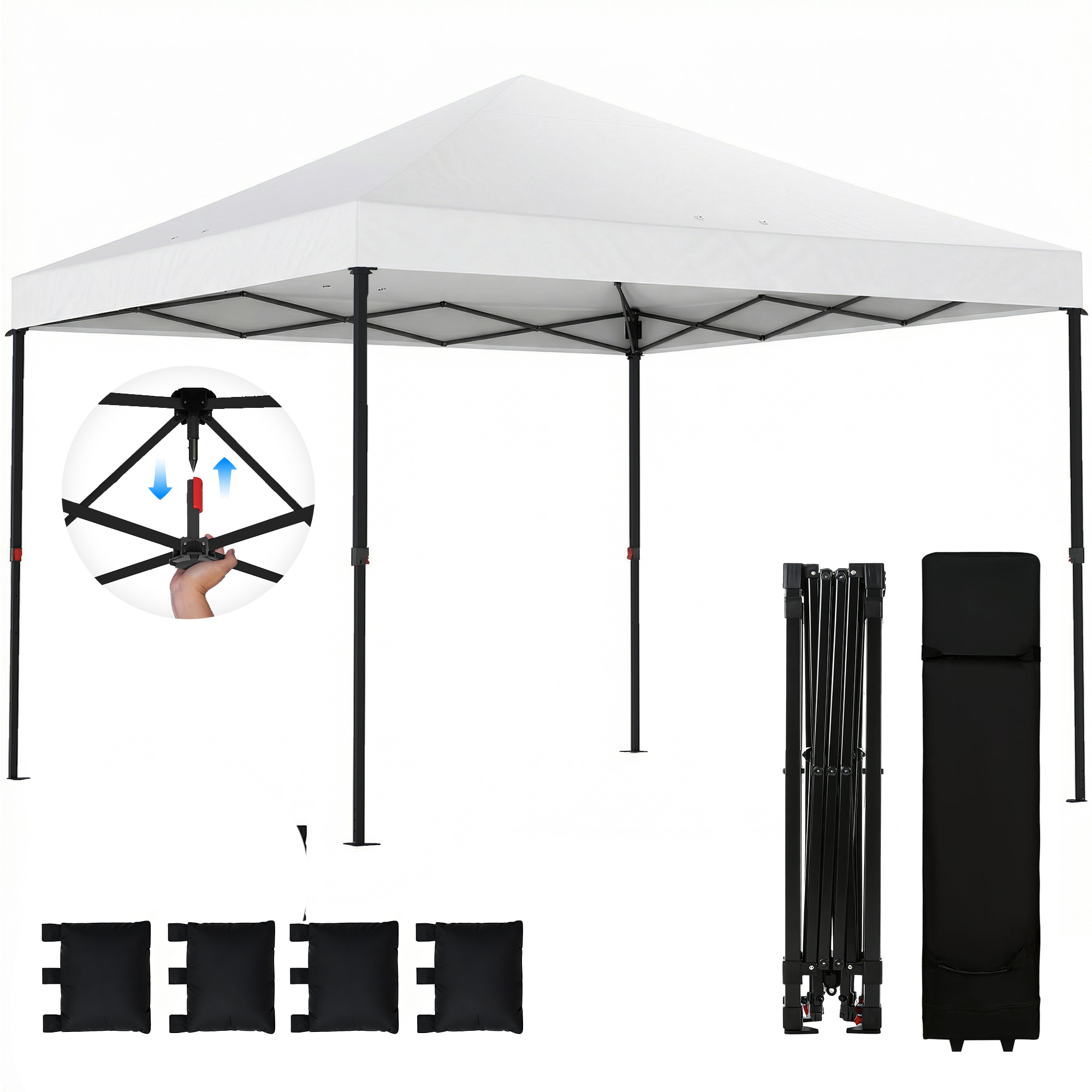 10 x 10 ft Pop Up Canopy Tent with One Push Setup, Outdoor Portable Instant Canopy Shelter w/ Roller Bag, White