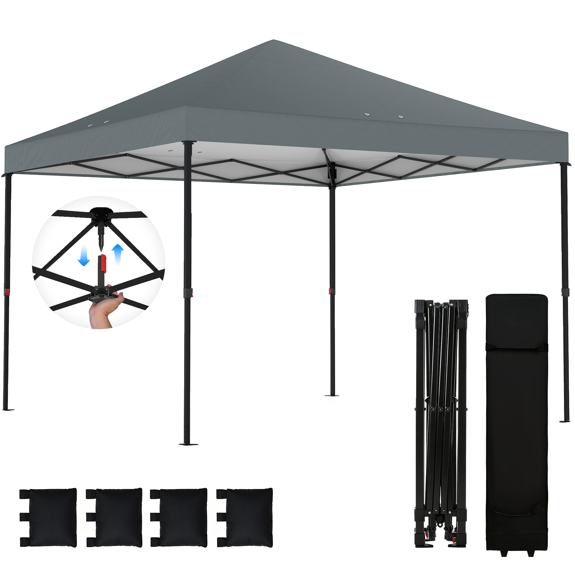10 x 10 ft Pop Up Canopy Tent with One Push Setup, Outdoor Portable Instant Canopy Shelter w/ Roller Bag, Dark Gray
