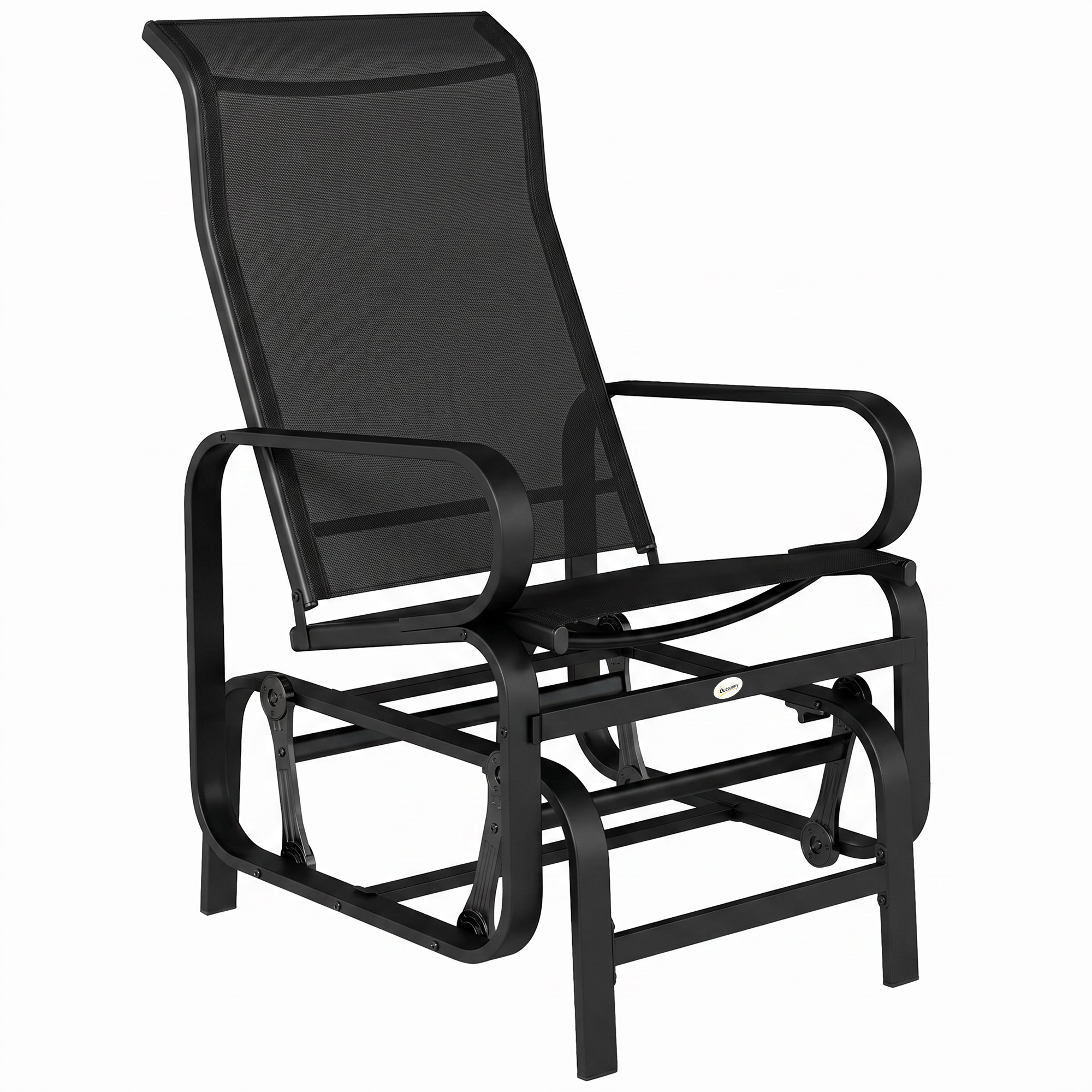 Gliding Lounger Chair, Single Rocker with Lightweight Metal & Mesh Construction, Black