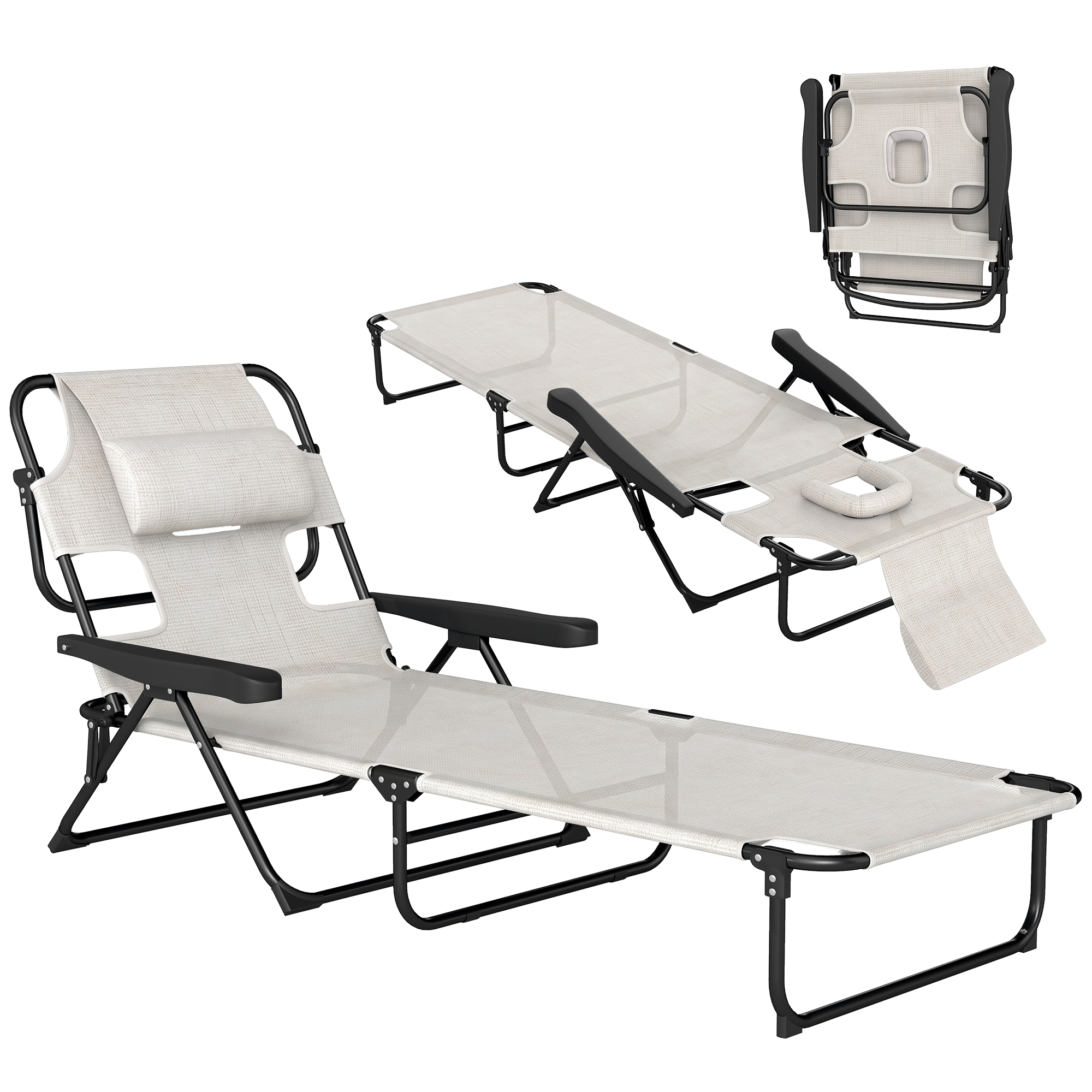 Folding Lounge Chair w/ Reclining Back, Cream White
