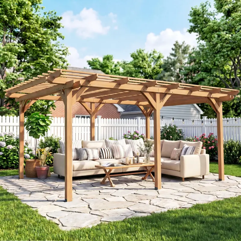 12' x 16' Outdoor Pergola Grape Trellis, Wood Gazebo for Climbing Plants at Garden, Patio, Backyard, Deck, Brown