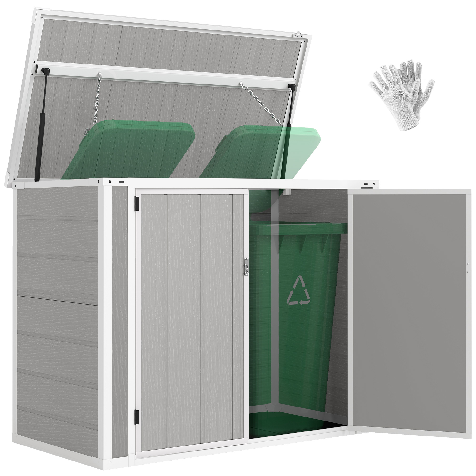 4.7 x 2.5FT Outdoor Horizontal Storage Shed, Lockable Trash Can Storage with Chain Lid, Gray