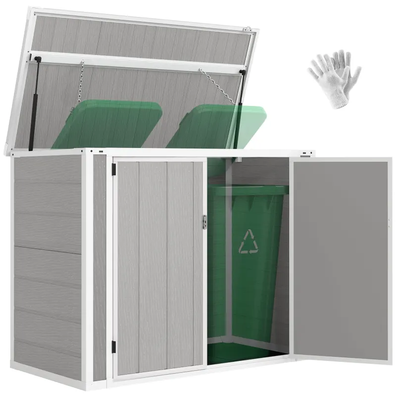 4.7 x 2.5FT Outdoor Horizontal Storage Shed, Lockable Trash Can Storage with Chain Lid, Gray