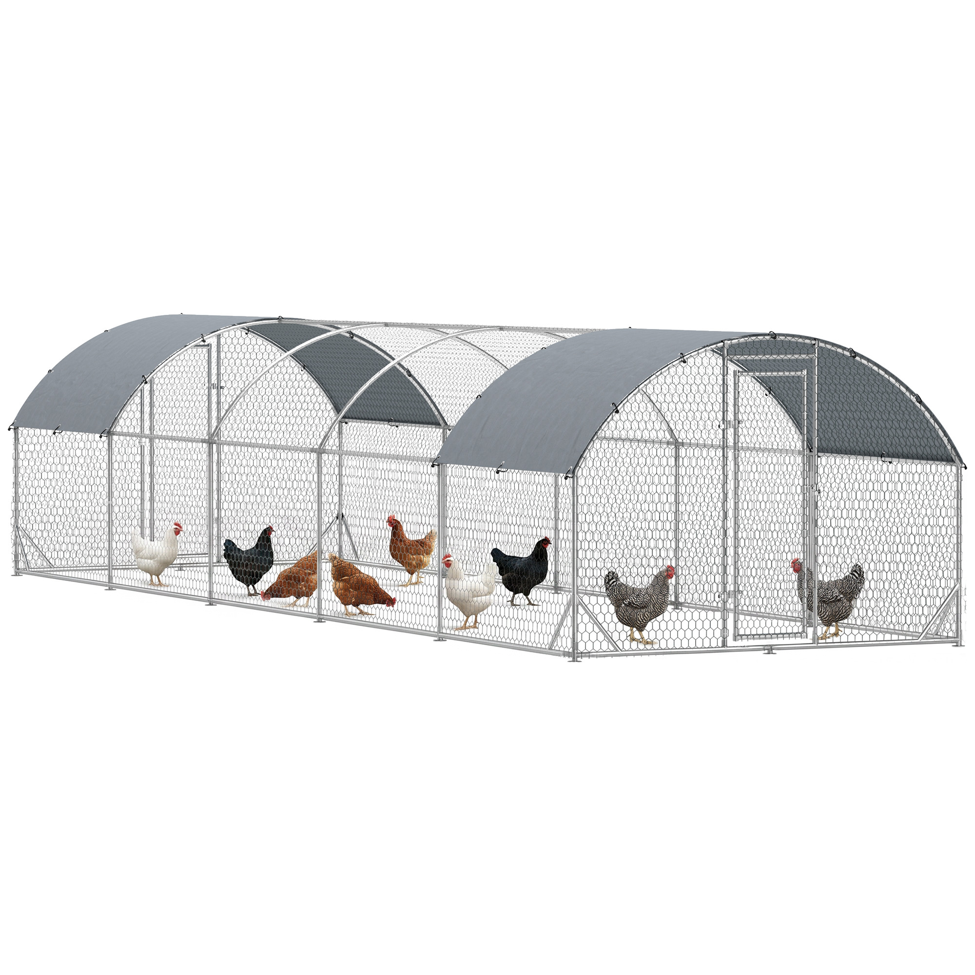 Large Metal Chicken Coop with Waterproof and Anti-UV Cover for Yard, Outdoor, Duck, Rabbit, 9.2' x 31.2' x 6.5'