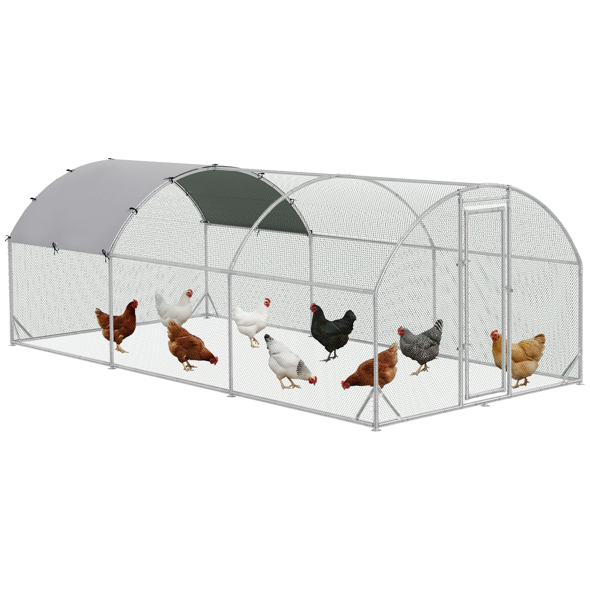 Large Metal Chicken Coop with Waterproof and Anti-UV Cover for Yard, Outdoor, Duck, Rabbit, 9.2' x 18.7' x 6.5'