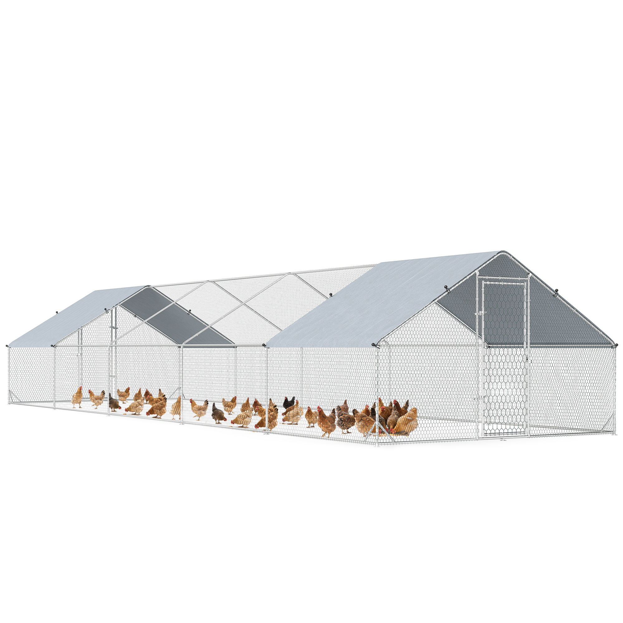 Large Chicken Coop with Waterproof and Anti-UV Cover, Spire Shaped for Outdoor and Yard Farm Use, 33' x 10' x 6.4'