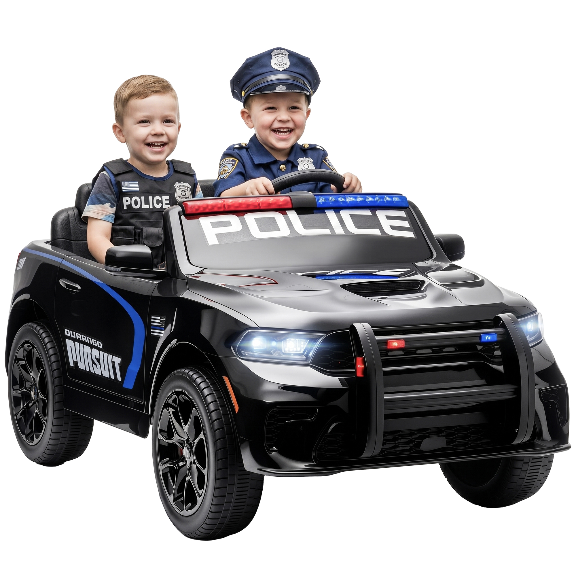 Licensed Dodge Ride On Police Car for Kids with 2 Seater, Remote, Suspension, Flashing Lights, Siren for Ages 3-6, Black