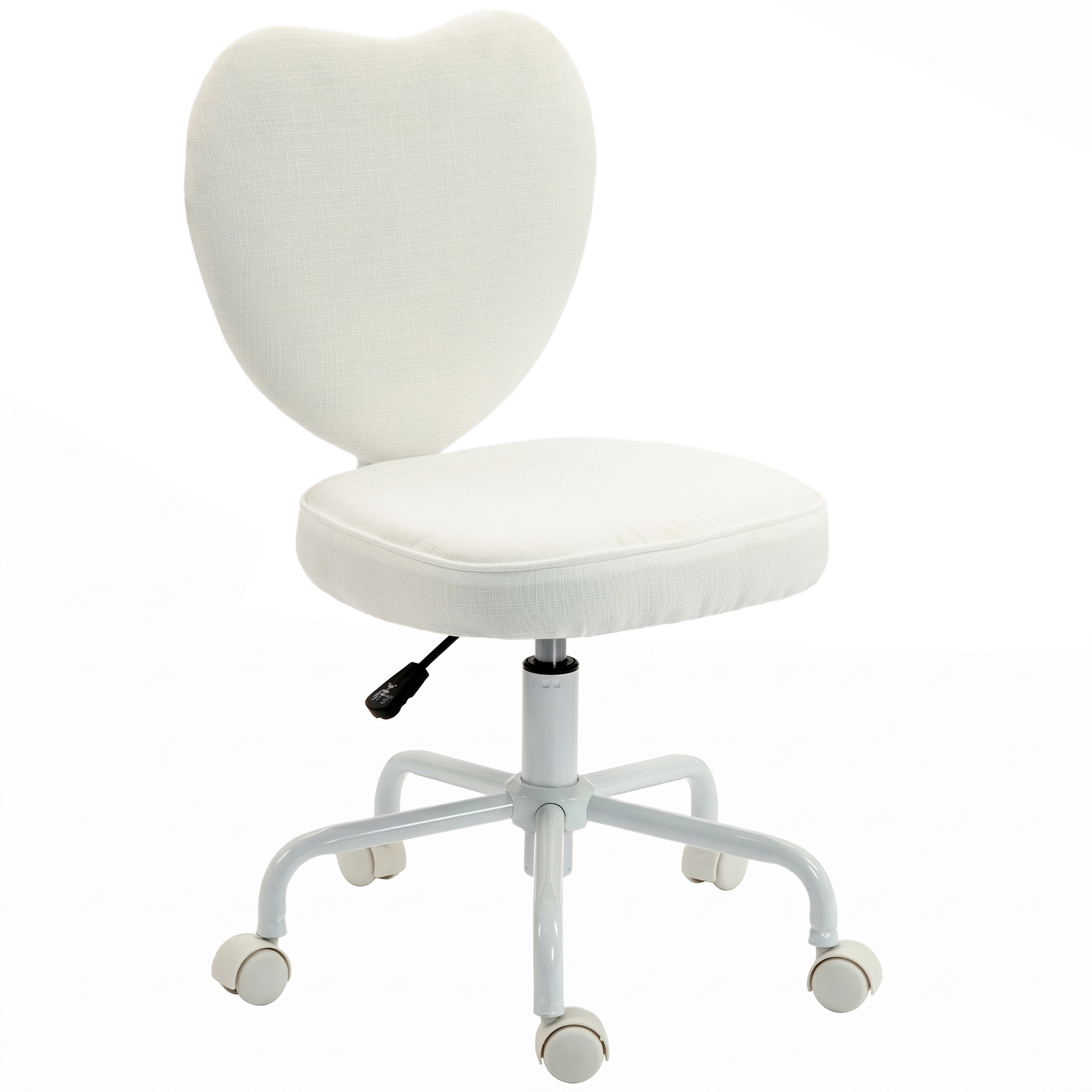 Heart Love Shaped Back Design Vanity Chair, Office Chair with Adjustable Height and 360 Swivel Castor Wheels, White
