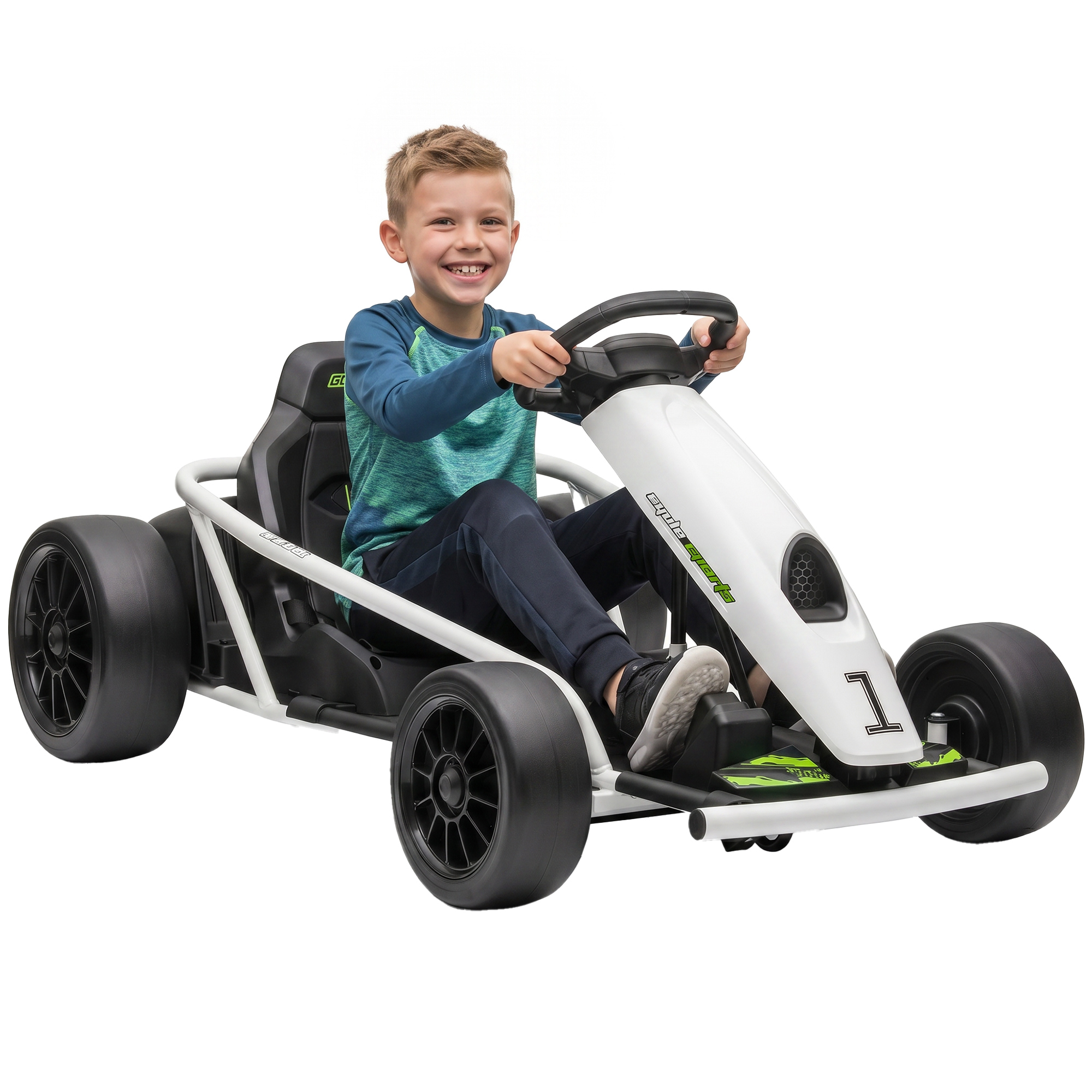 24V Electric Go Kart for Kids, Drift Ride-On Racing Go Kart with 2 Speeds, for Boys Girls Aged 8-12 Years Old, White