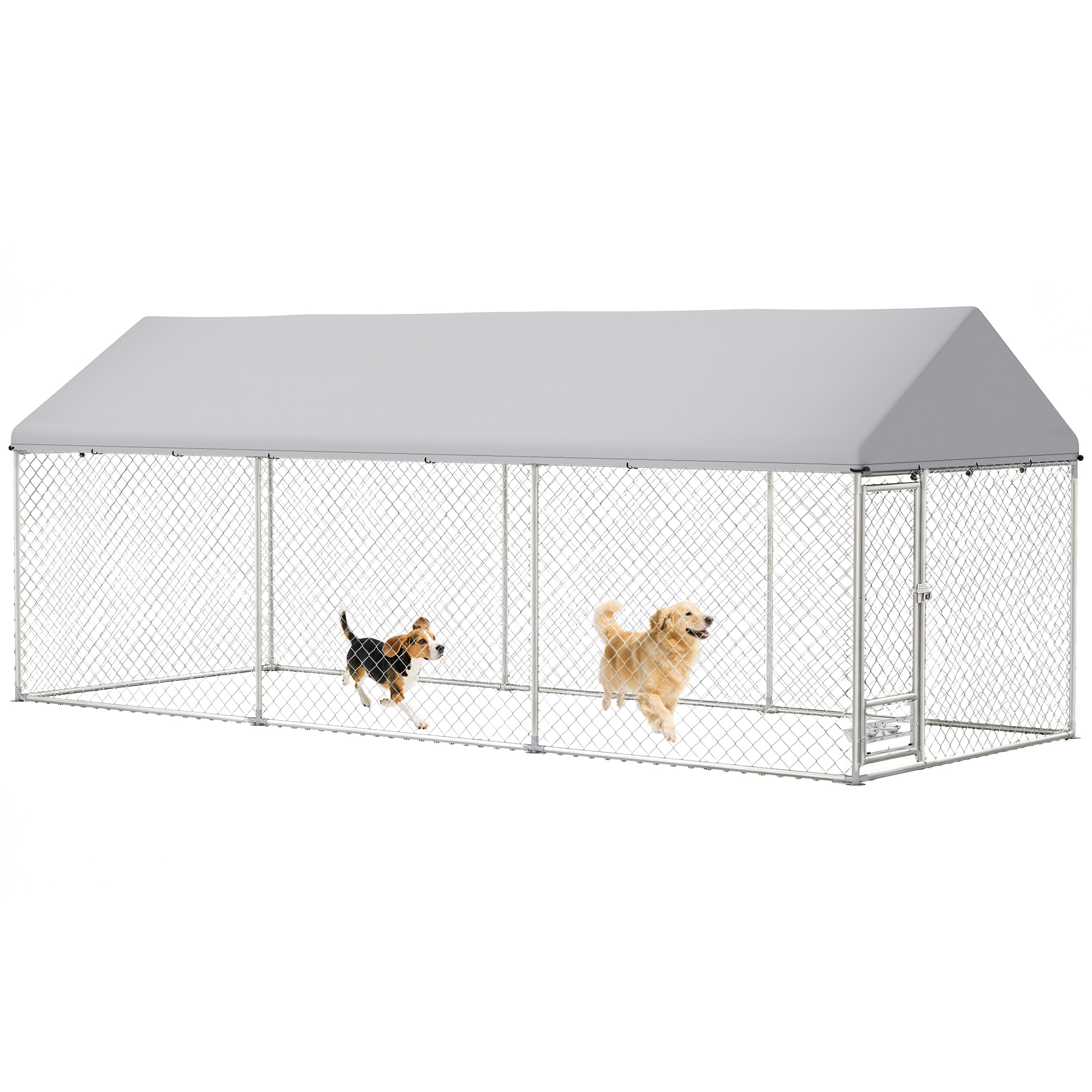 Outdoor Dog Kennel w/ Adjustable & Rotatable Bowl Rack, Waterproof UV-Resistant Cover, Secure Lock, 19.7' x 7.5' x 7.5'