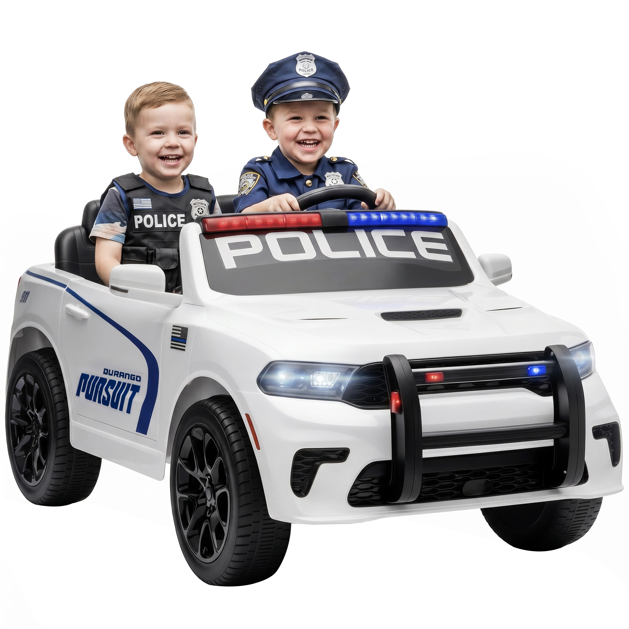 Licensed Dodge Ride On Police Car for Kids with 2 Seater, Remote, Suspension, Flashing Lights, Siren for Ages 3-6, White