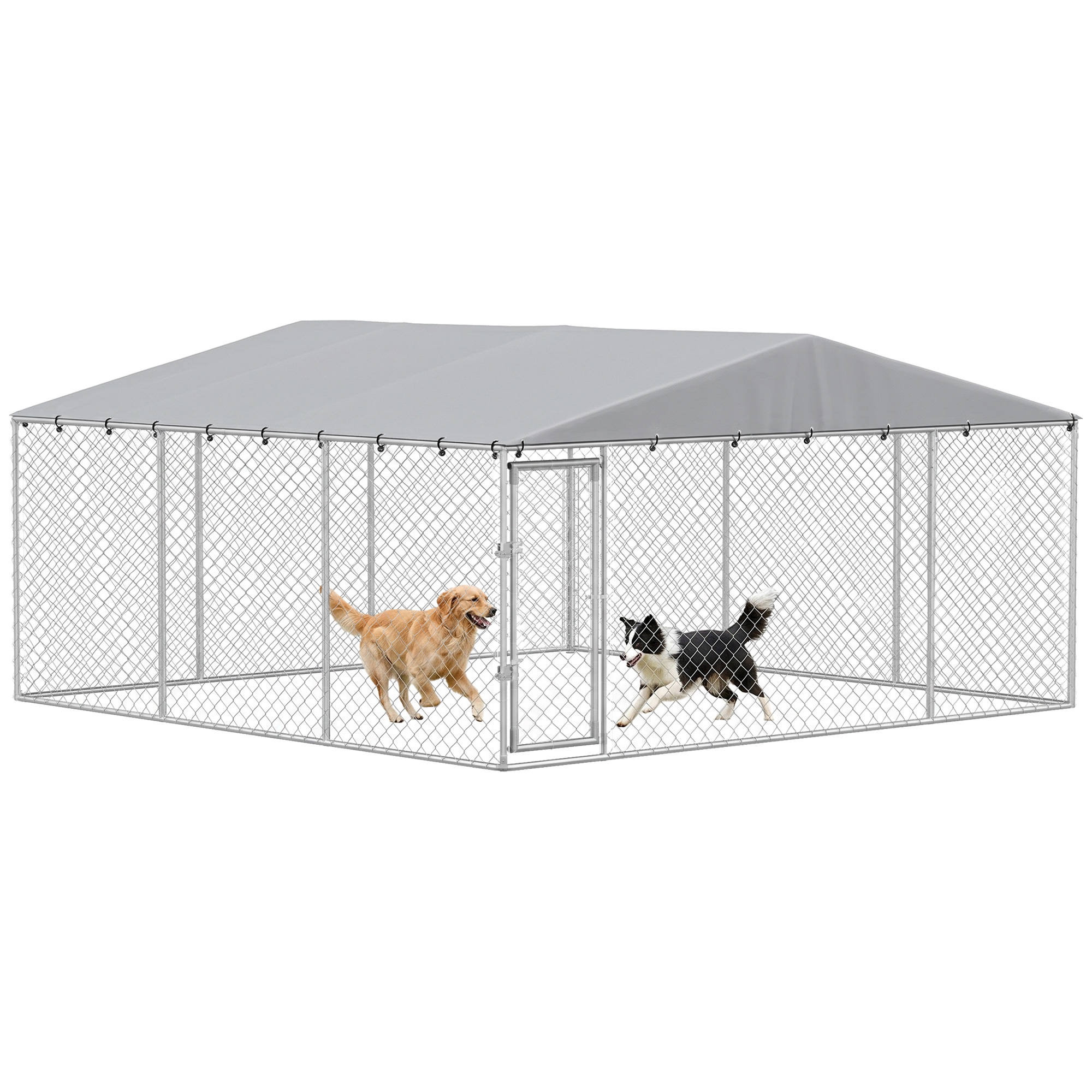 13' x 13' x 6.5' Dog Kennel Outdoor for Small Medium Dogs with Waterproof Roof, Silver