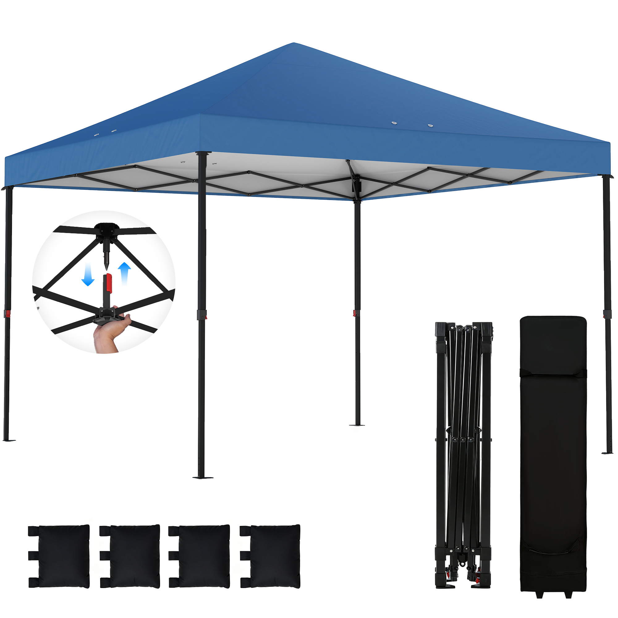 10 x 10 ft Pop Up Canopy Tent with One Push Setup, Outdoor Portable Instant Canopy Shelter w/ Roller Bag, Dark Blue