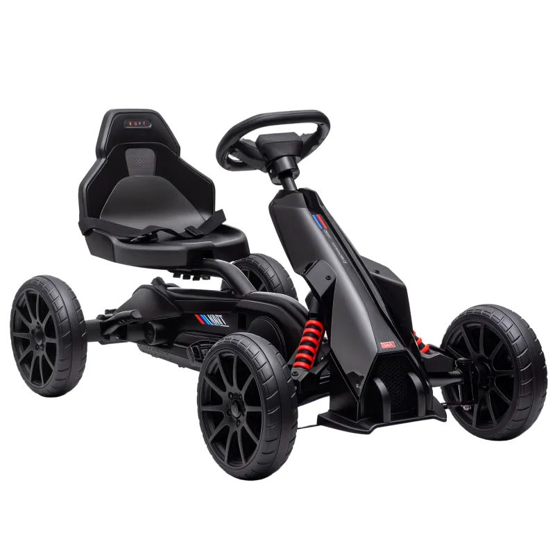 Kids Pedal Go Kart W/ Adjustable Seat, Swing Axle, Black