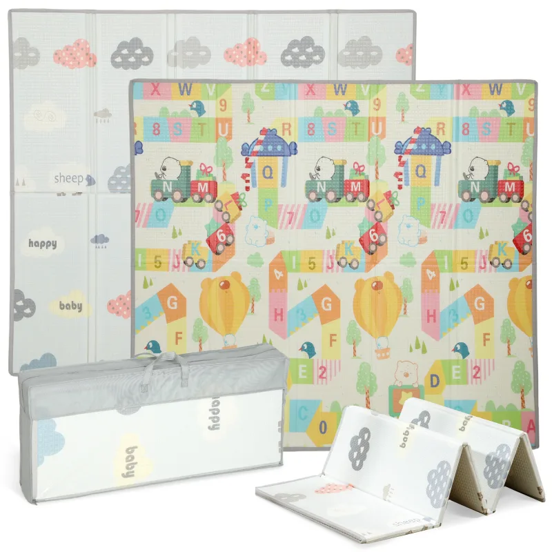 Foldable & Reversible Baby Play Mat, 79" x 71" Foam Floor Mat, Non-Slip Waterproof Crawling, Alphabet & Cloud Design