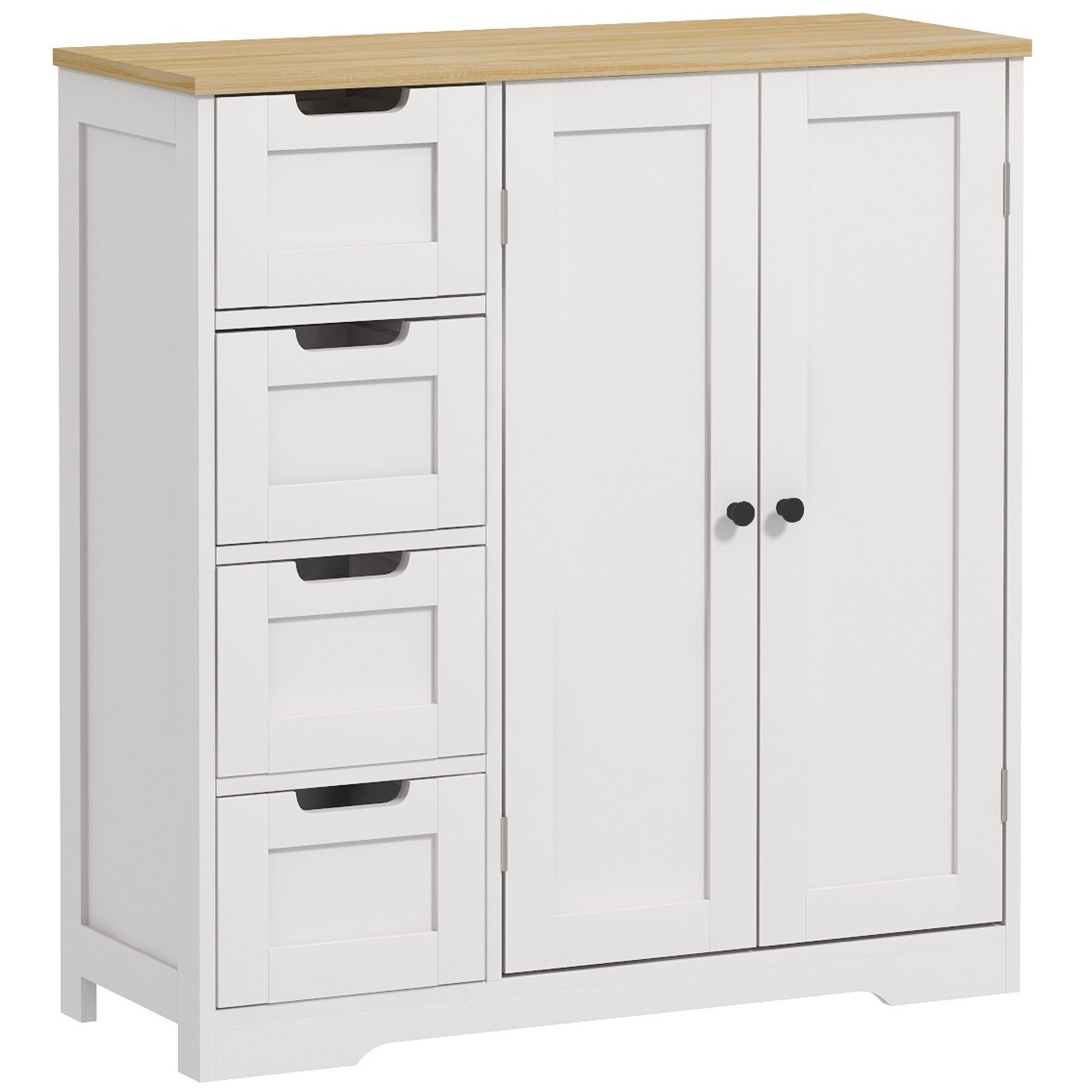 Freestanding Bathroom Floor Cabinet, Modern Bathroom Cabinet with Adjustable Shelf, 4 Drawers and 2 Doors, White