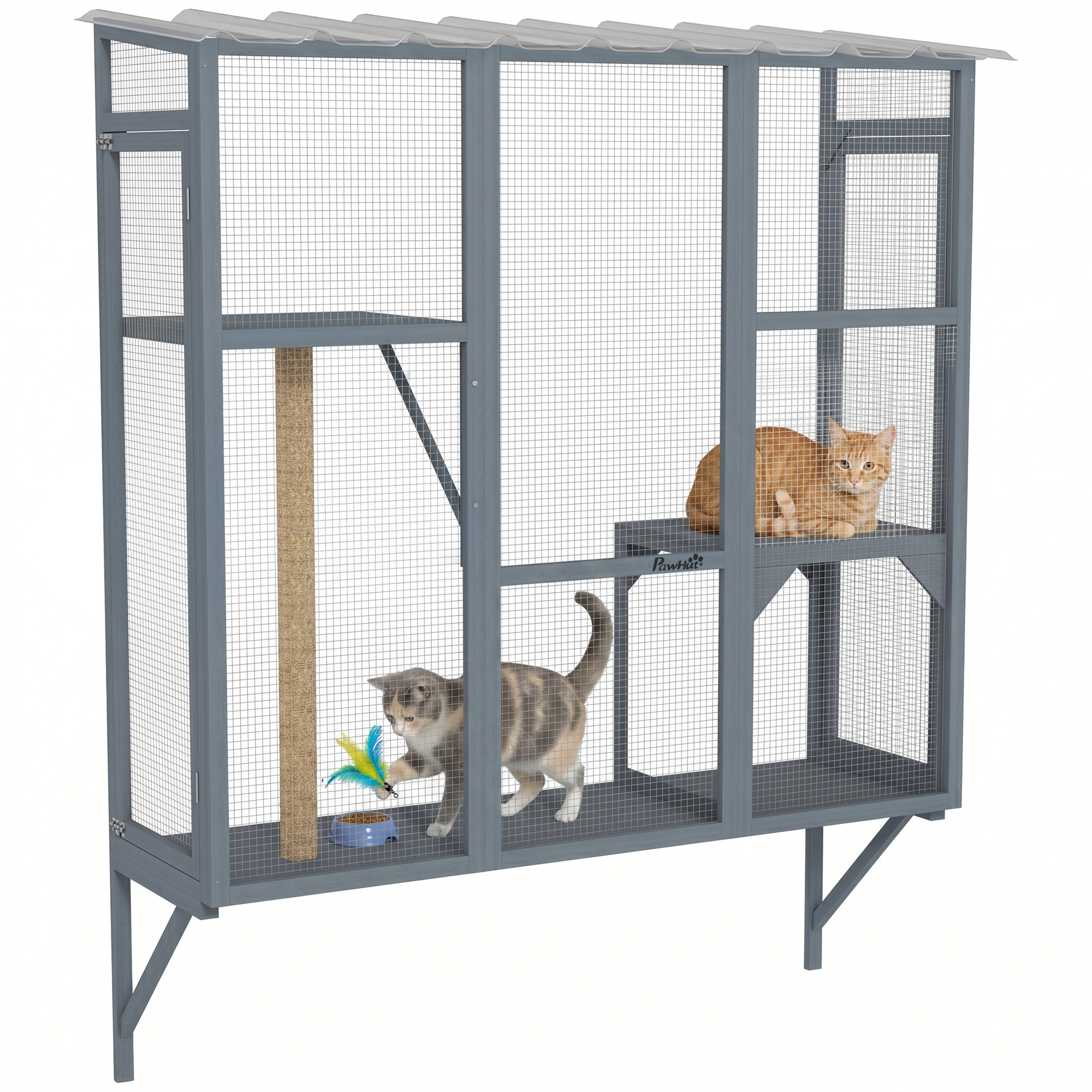 Catio Outdoor, Window Catio for 2-3 Large Indoor Cats w/ 2 Jumping Platforms, Scratching Post, for Playing, Napping