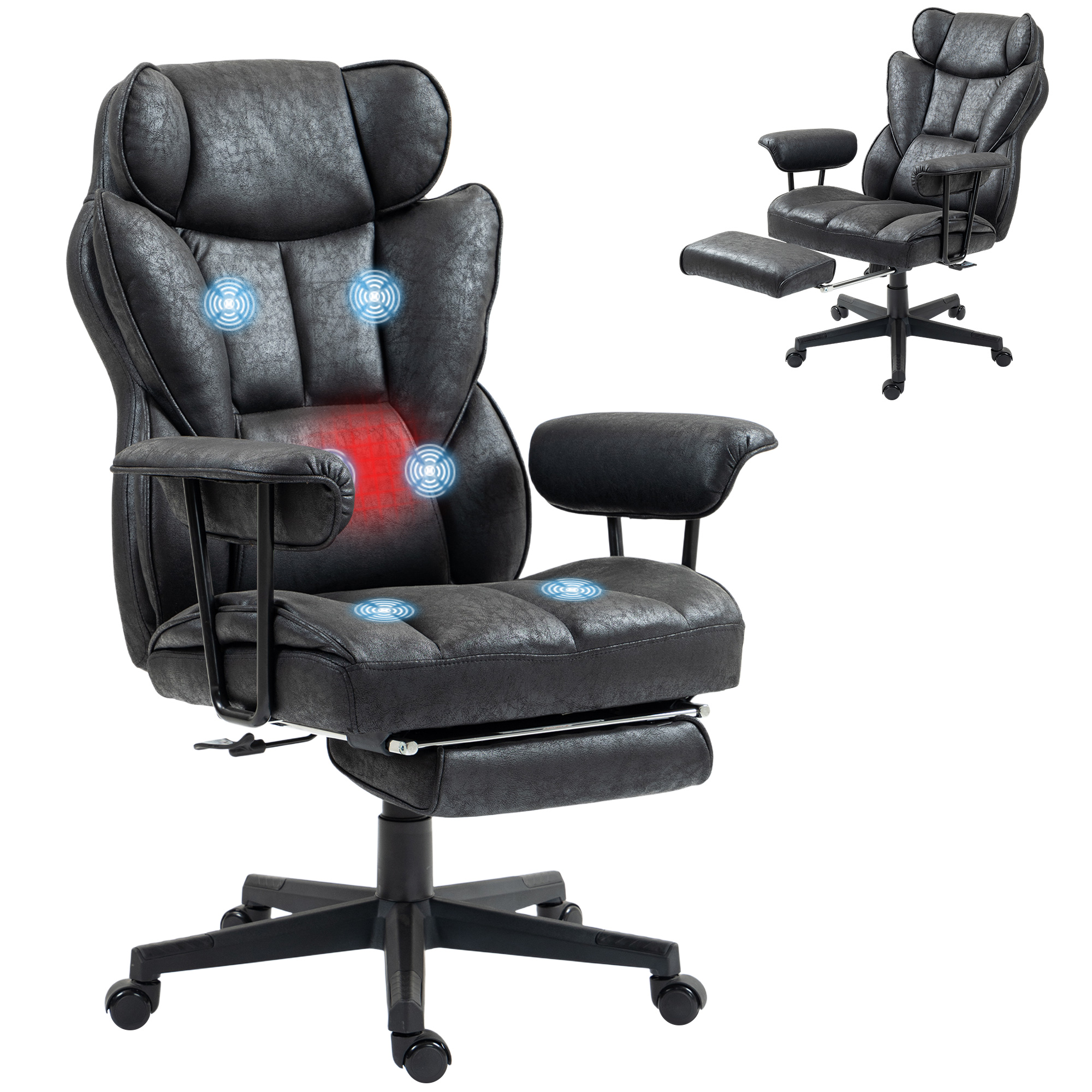 400LBS Big and Tall Office Chair, Massage Office Chair with Footrest, Lumbar Support and Reclining Function, Black