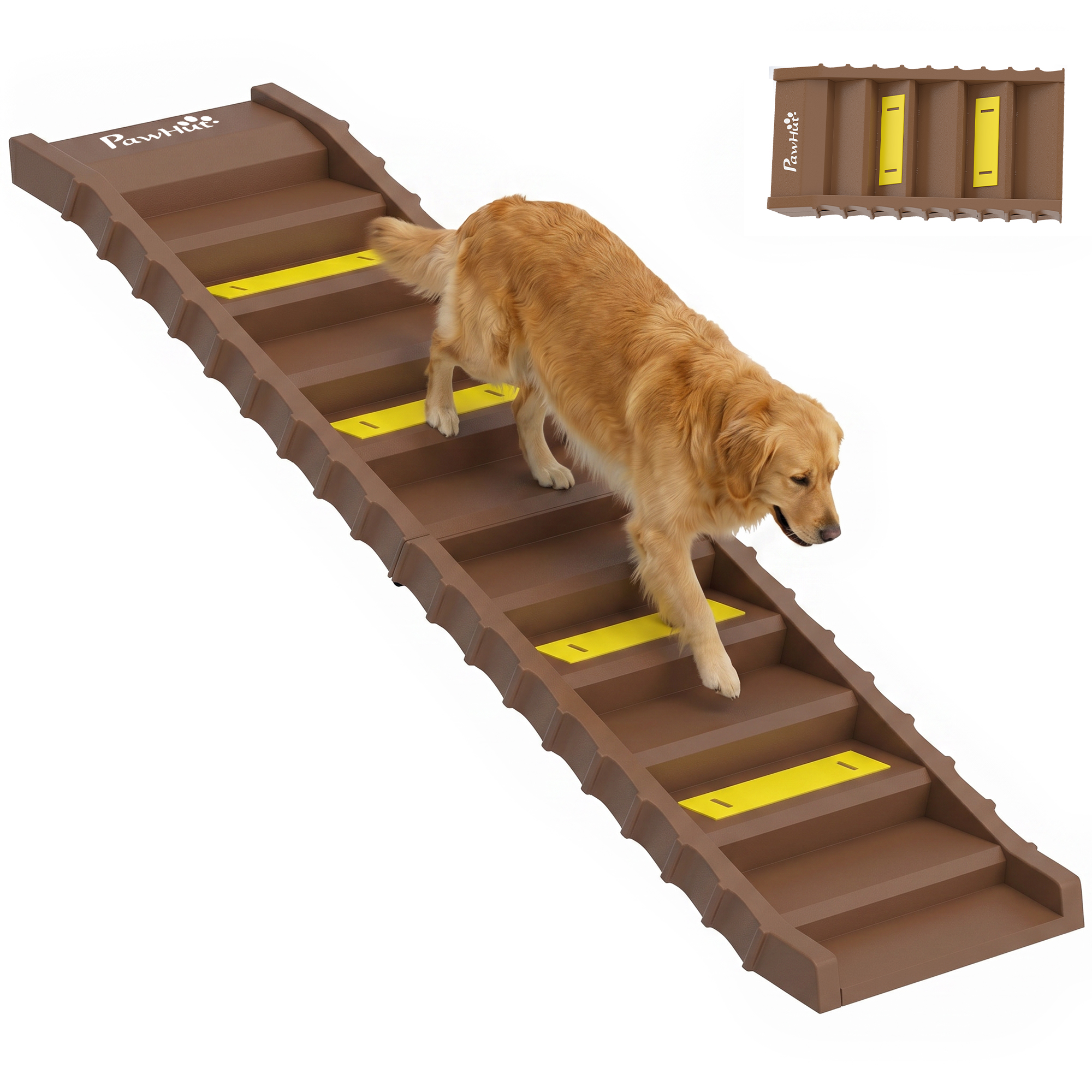 Dog Stairs for Car Truck SUV, Foldable Dog Ramp for Medium Small Dogs, Brown