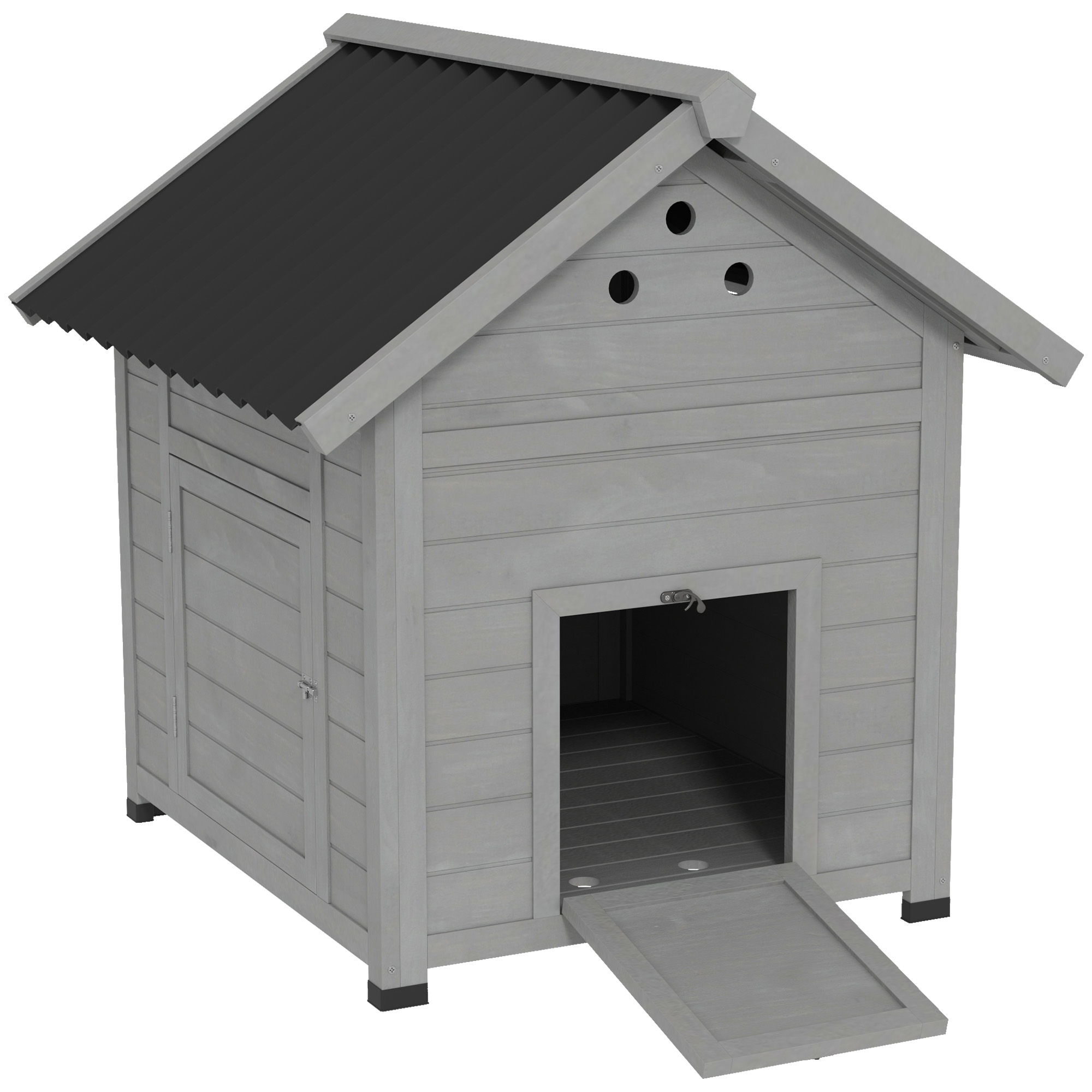 Duck Coop, Wooden Duck House with Openable Roof & Double Doors, Light Gray