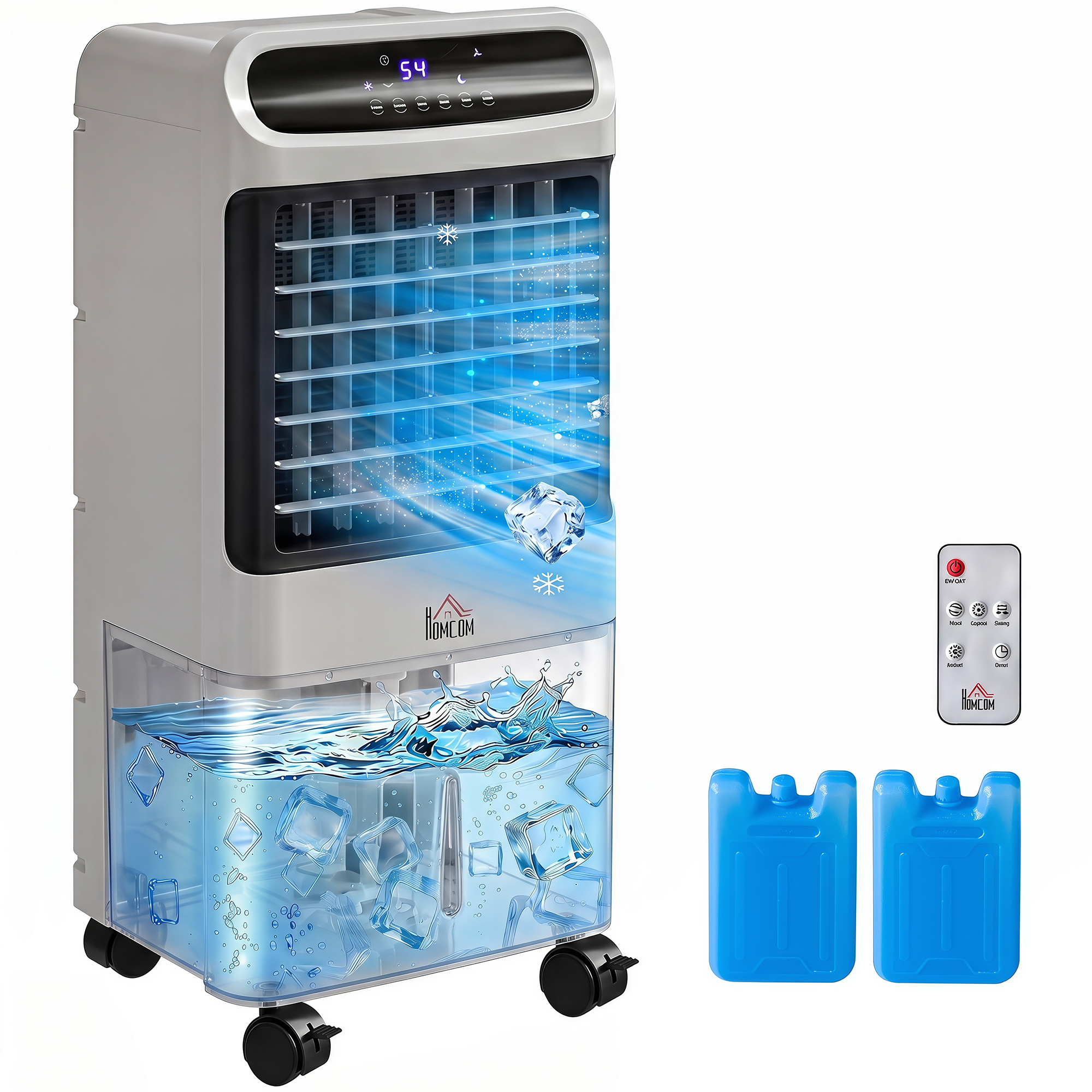3-In-1 Ice Cooling Fan, Mobile Evaporative Air Cooler with Remote, Timer, Oscillating for Home Office, Bedroom, Gray