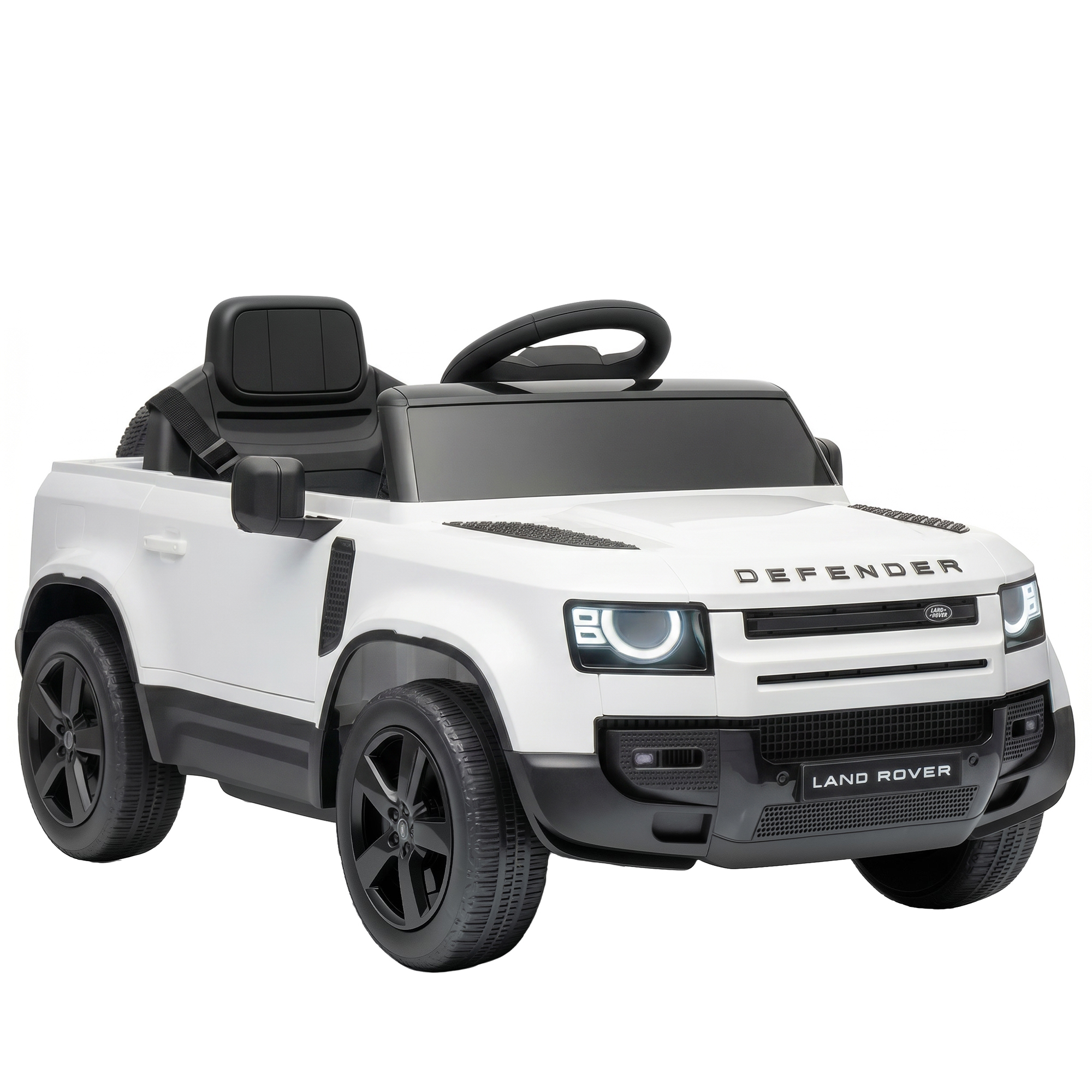 12V Ride on Car Licensed Land Rover with Remote, Suspension, Slow Start, 3 Speeds, Lights, Music, Horn for 3-5, White