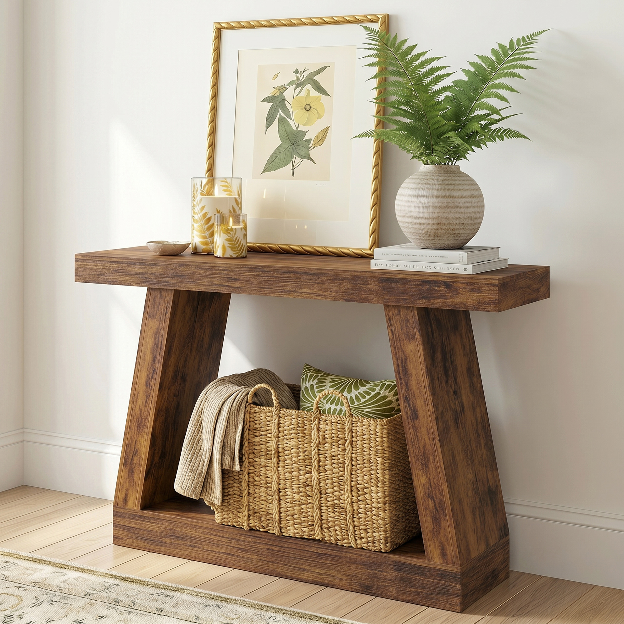 42" Farmhouse Console Table, 2-Tier Entryway Table with Storage for Hallway, Living Room, Behind Couch, Rustic Brown