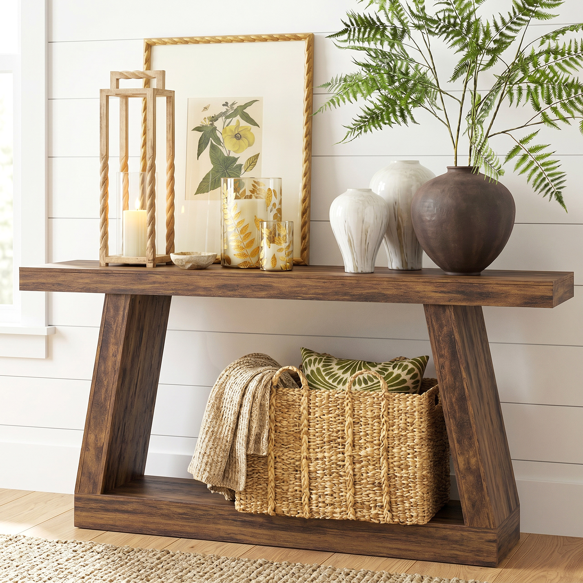 55" Farmhouse Console Table, 2-Tier Entryway Table with Storage for Hallway, Living Room, Behind Couch, Rustic Brown