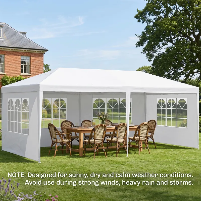 Large 20' x 10' Gazebo Canopy Party Tent with 4 Removable Window Side Walls, Outdoor Events - White