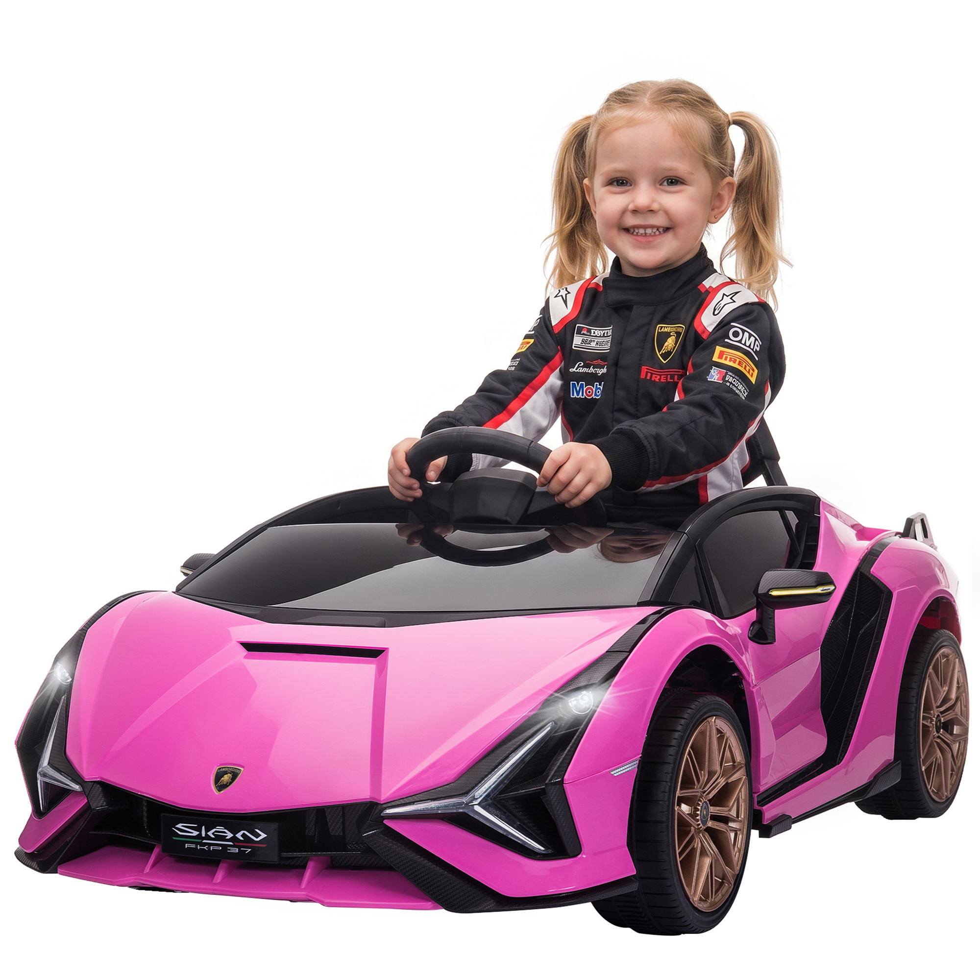 12V Lamborghini SIAN Licensed Electric Car for kids with Remote Control, Horn, Music, & Headlights, Pink