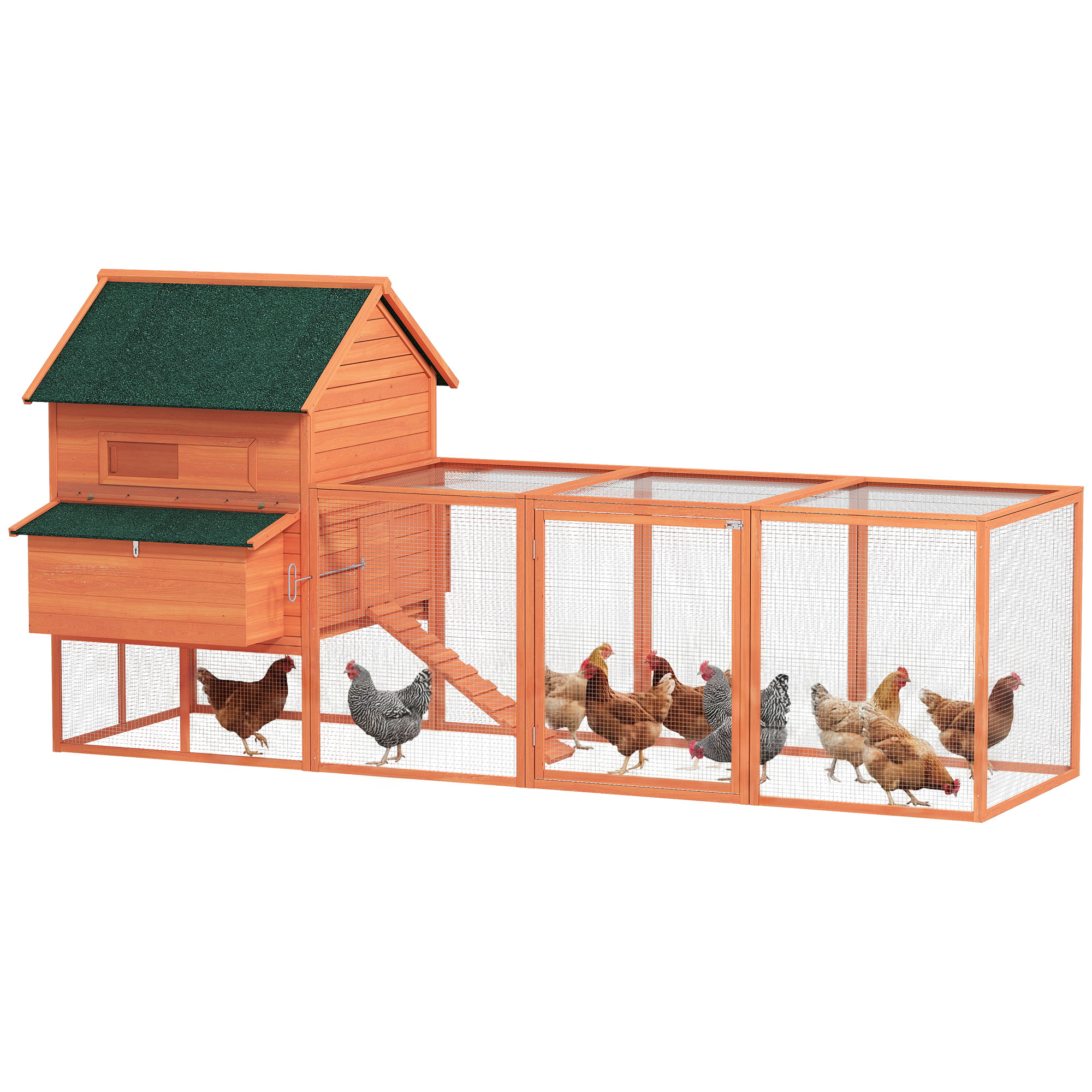 137" Wooden Chicken Coop for 4-6 Chickens, Backyard, Orange